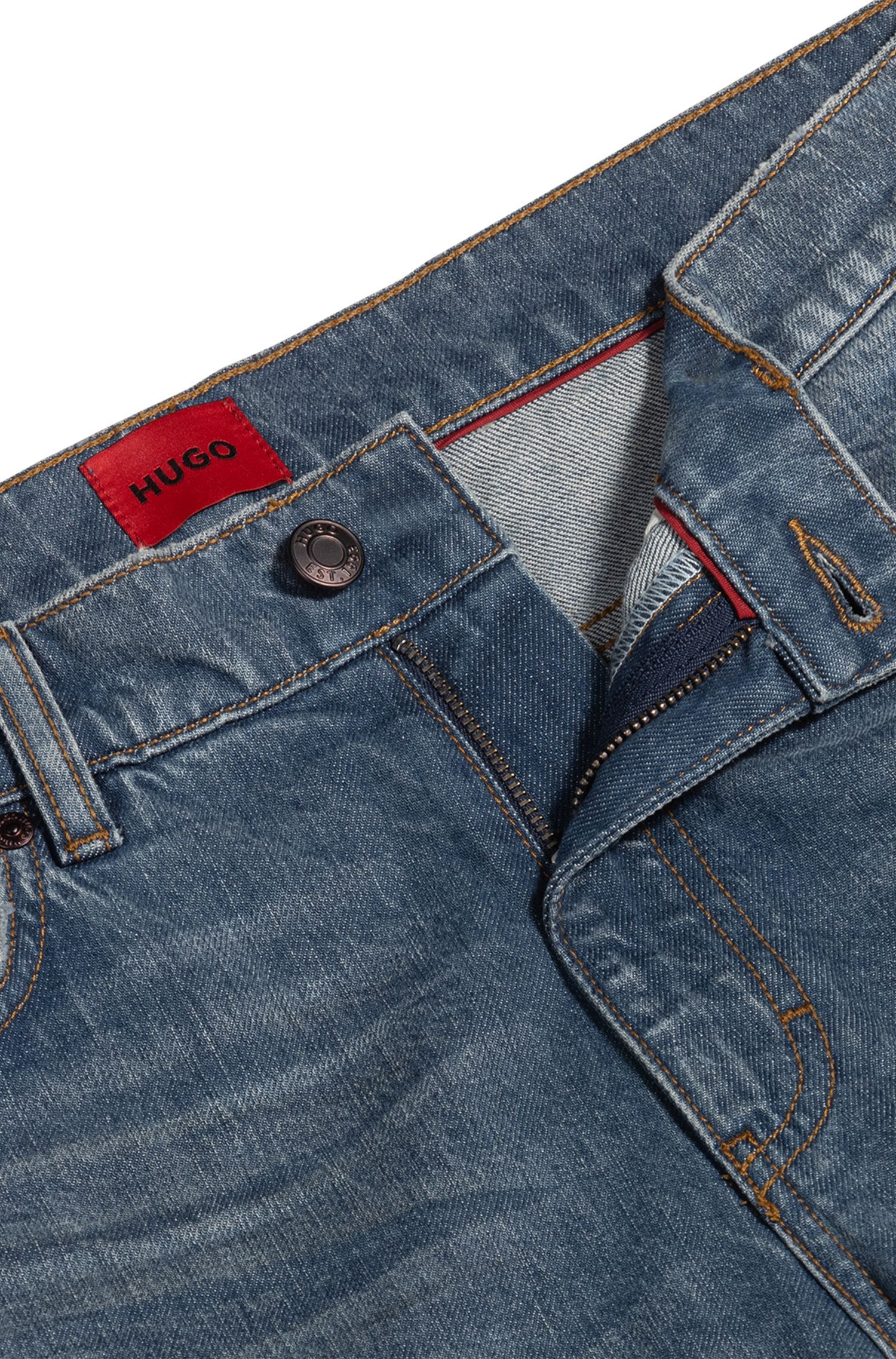 HUGO - Quần jeans dáng slim fit vải denim xám xanh co giãn