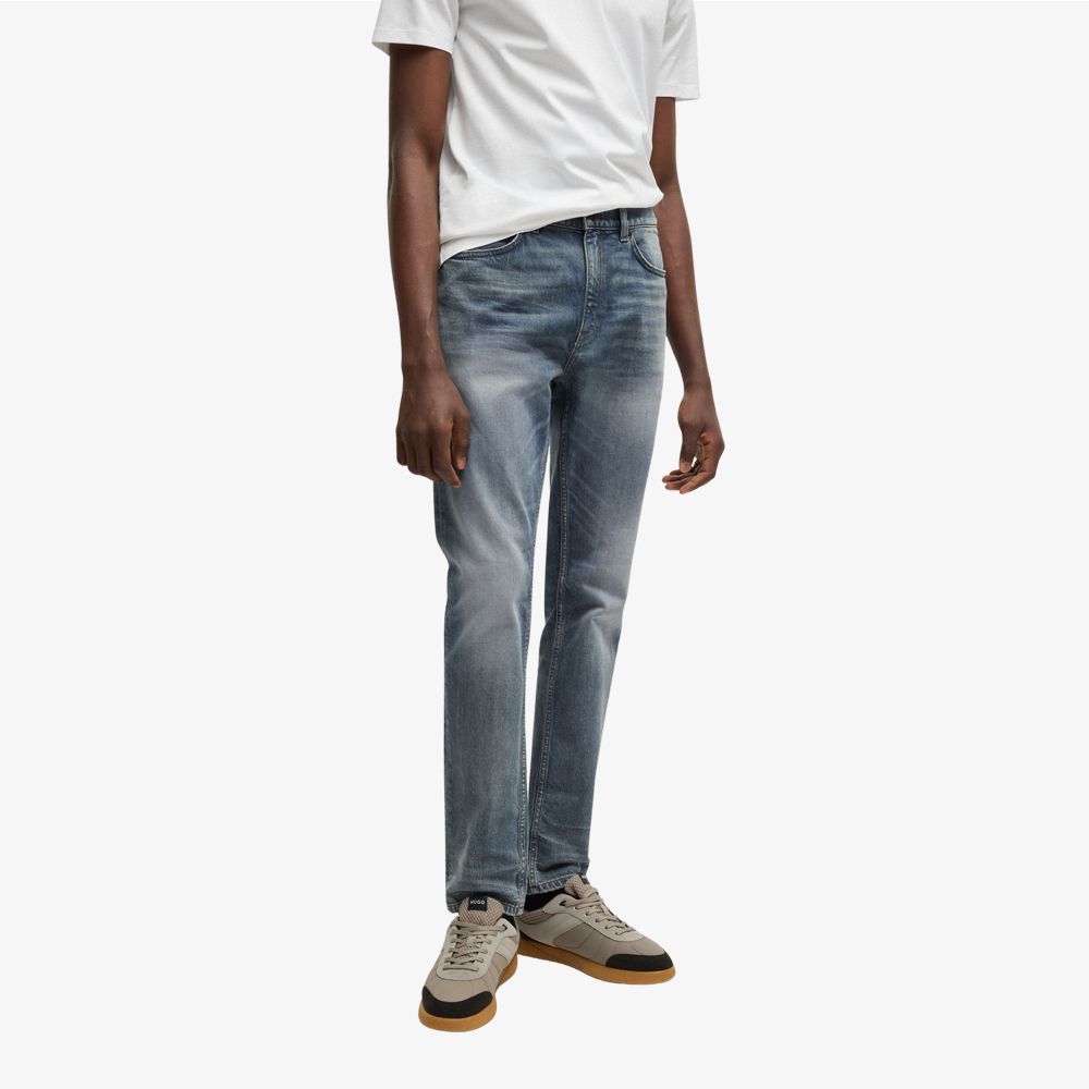 HUGO - Quần jeans dáng slim fit vải denim xám xanh co giãn