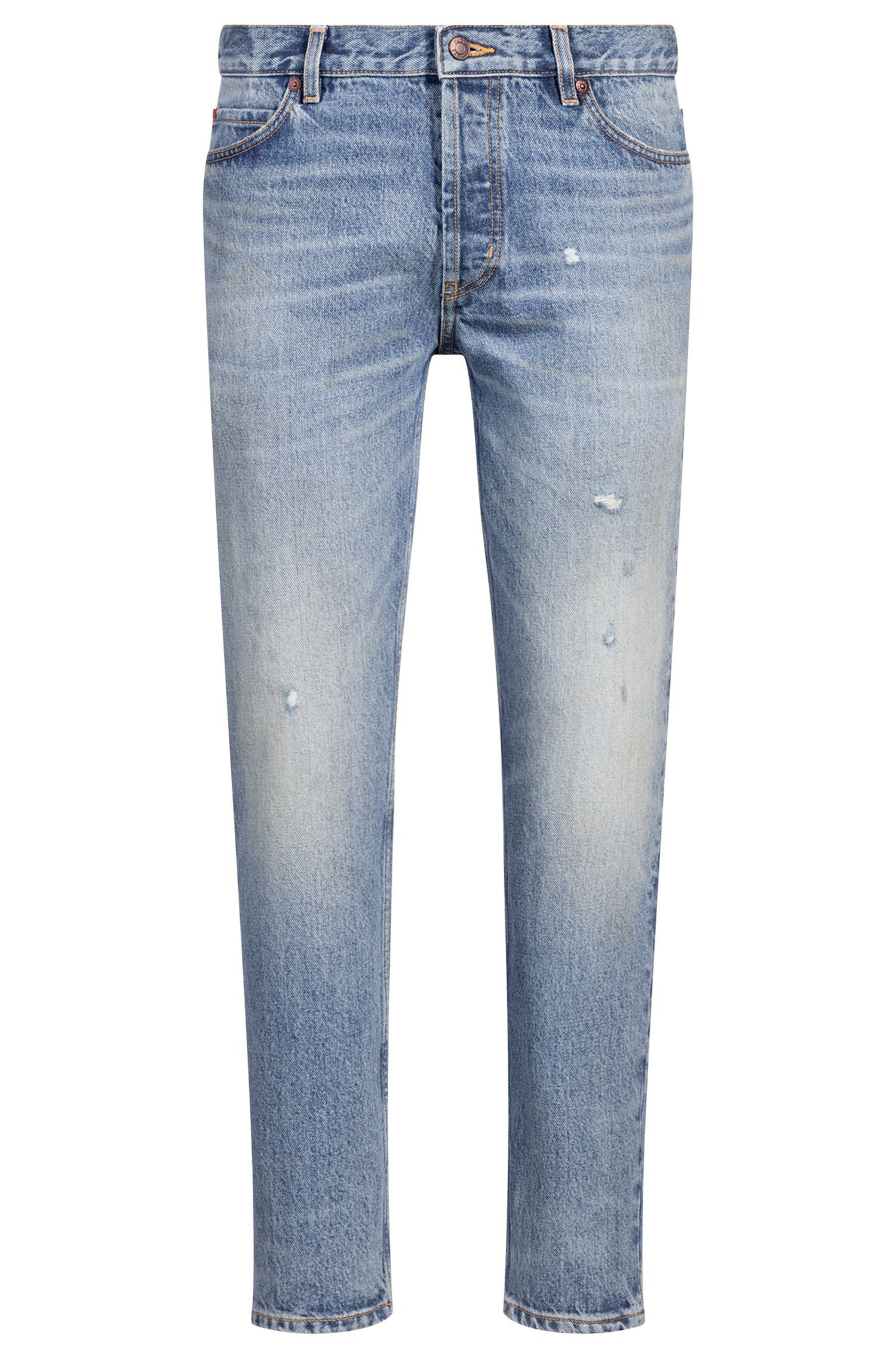 HUGO - Quần jeans dáng tapered fit vải denim xanh cứng