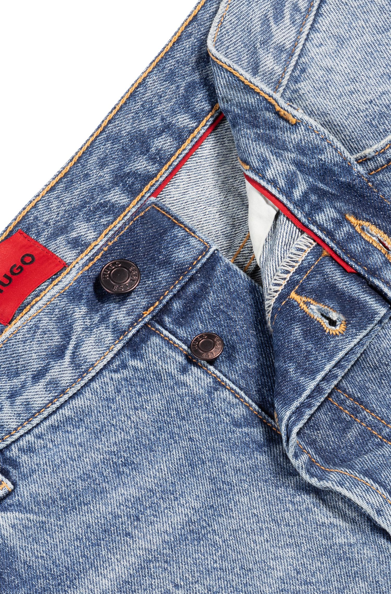 HUGO - Quần jeans dáng tapered fit vải denim xanh cứng