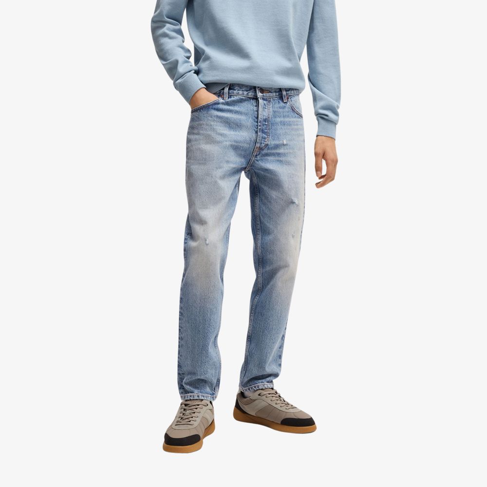 HUGO - Quần jeans dáng tapered fit vải denim xanh cứng