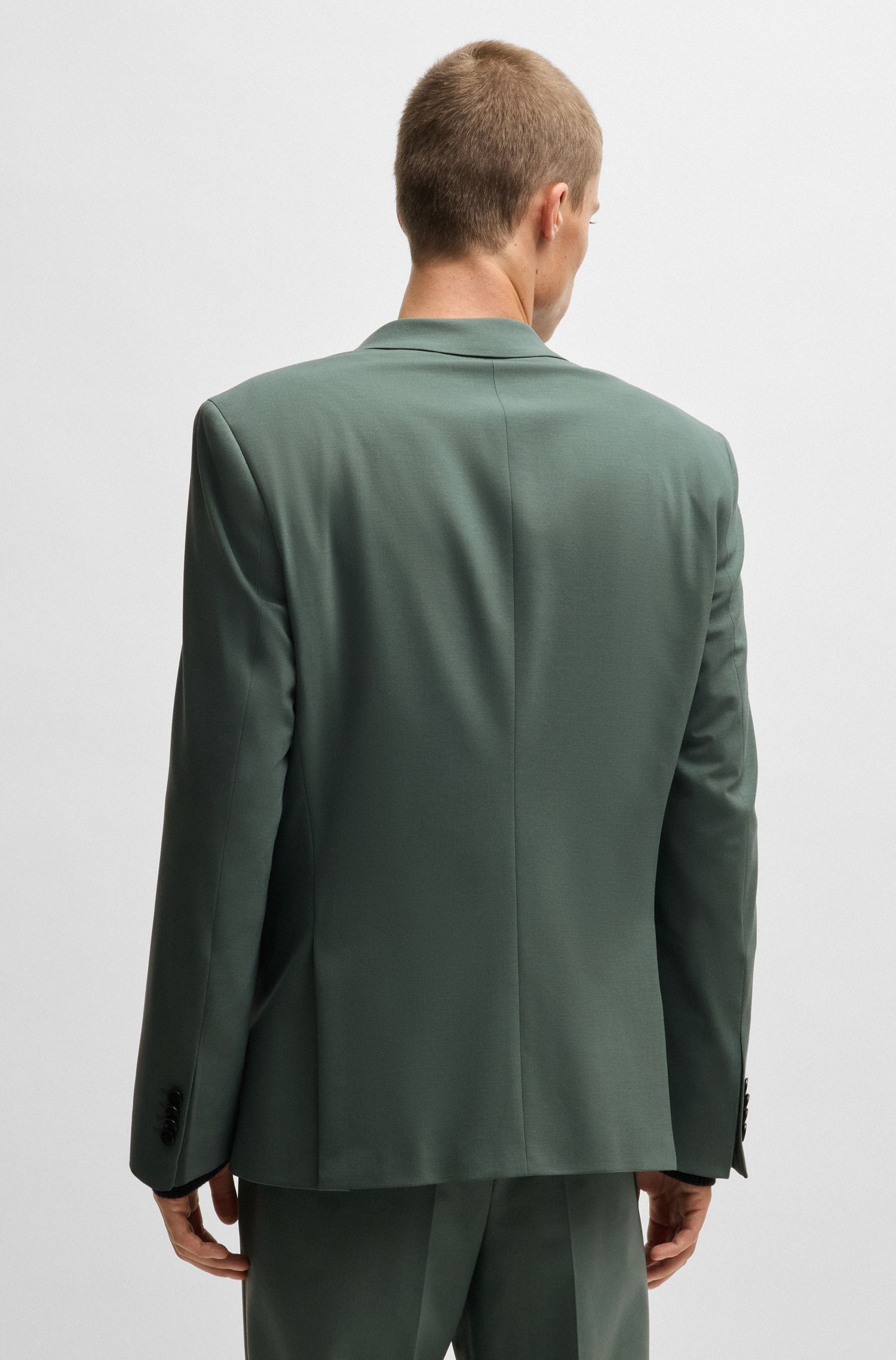 HUGO - Áo vest dáng slim-fit vải len poplin co giãn
