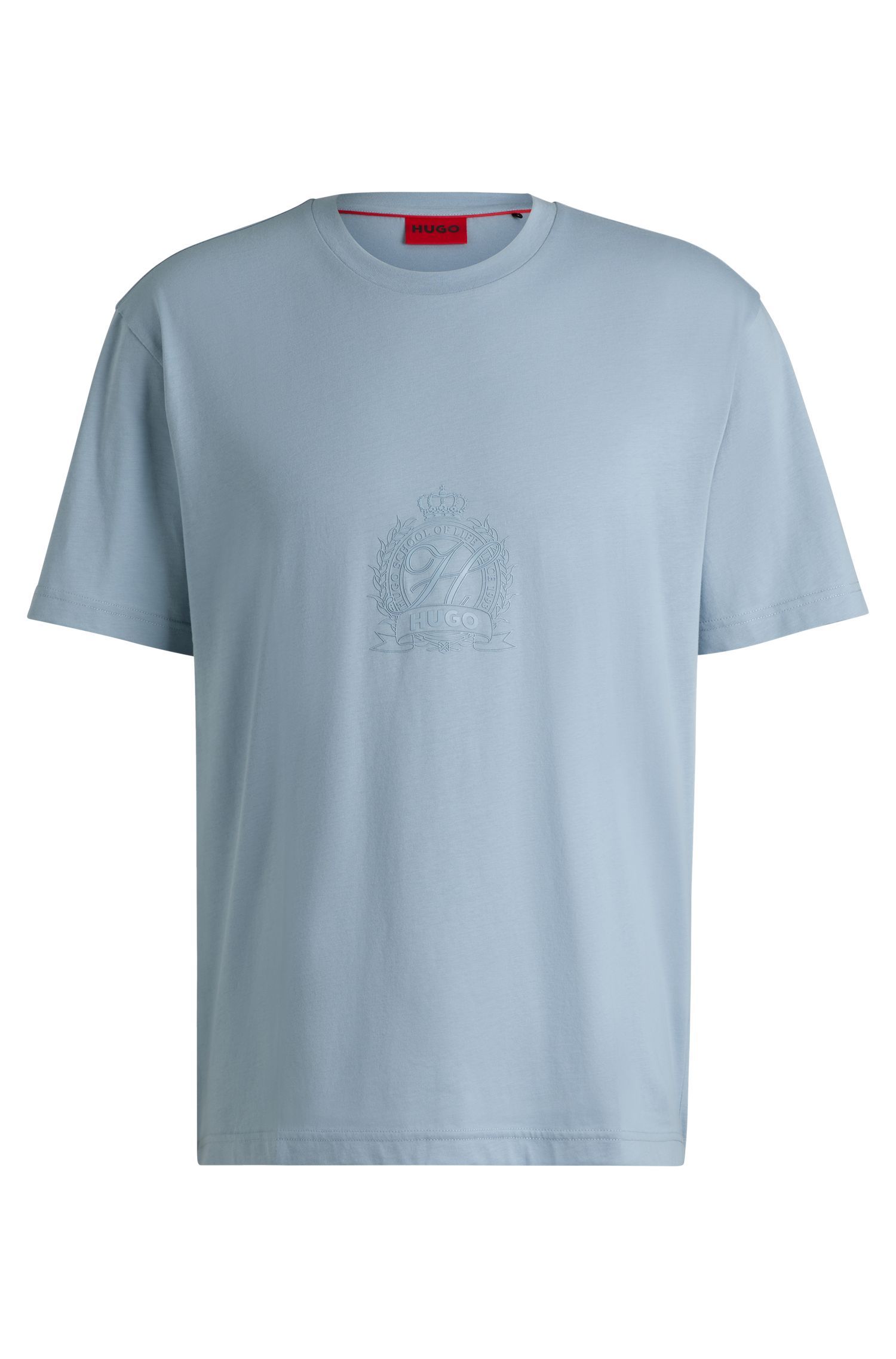 HUGO - Áo thun vải cotton có họa tiết logo