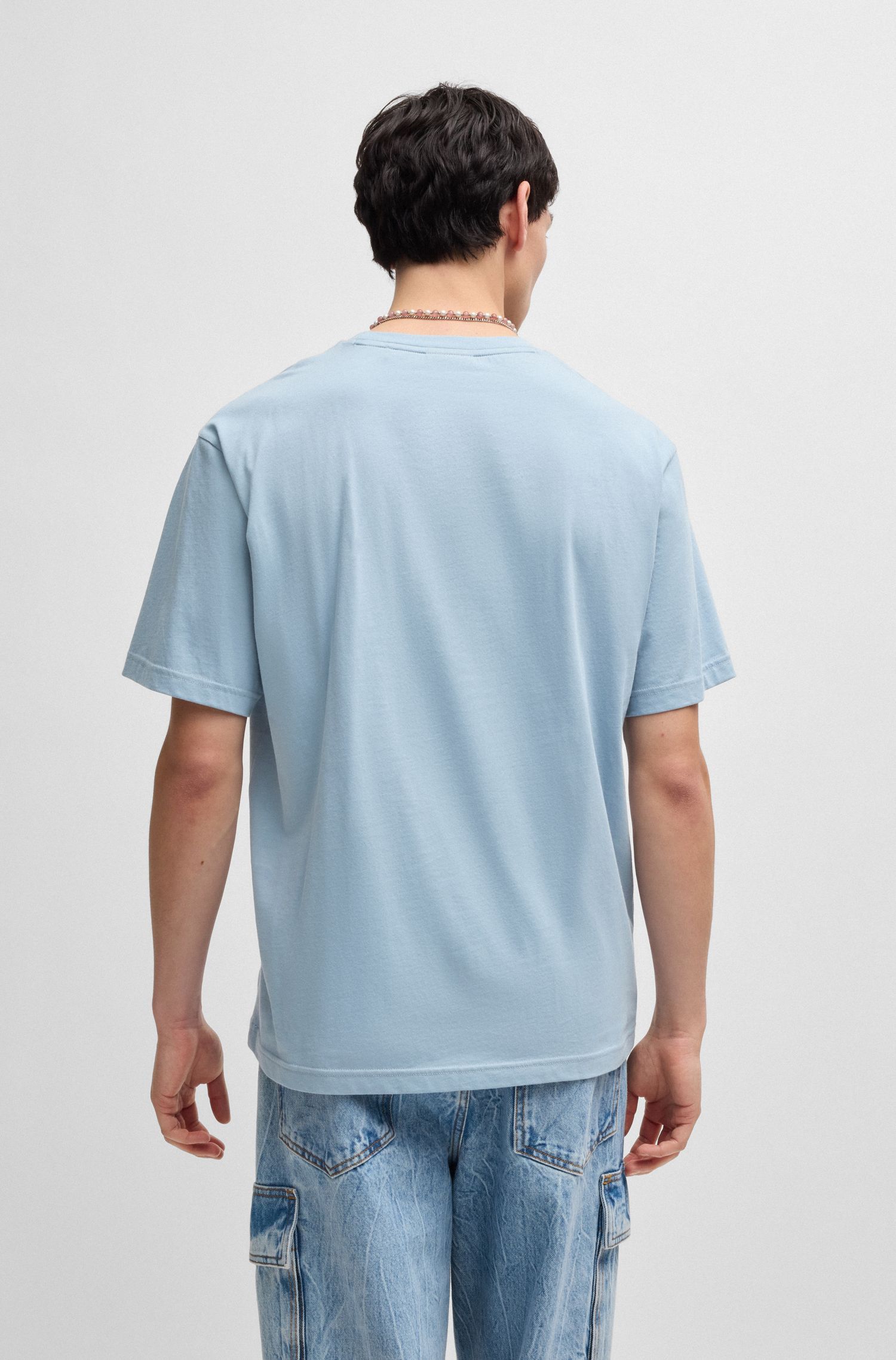 HUGO - Áo thun vải cotton có họa tiết logo