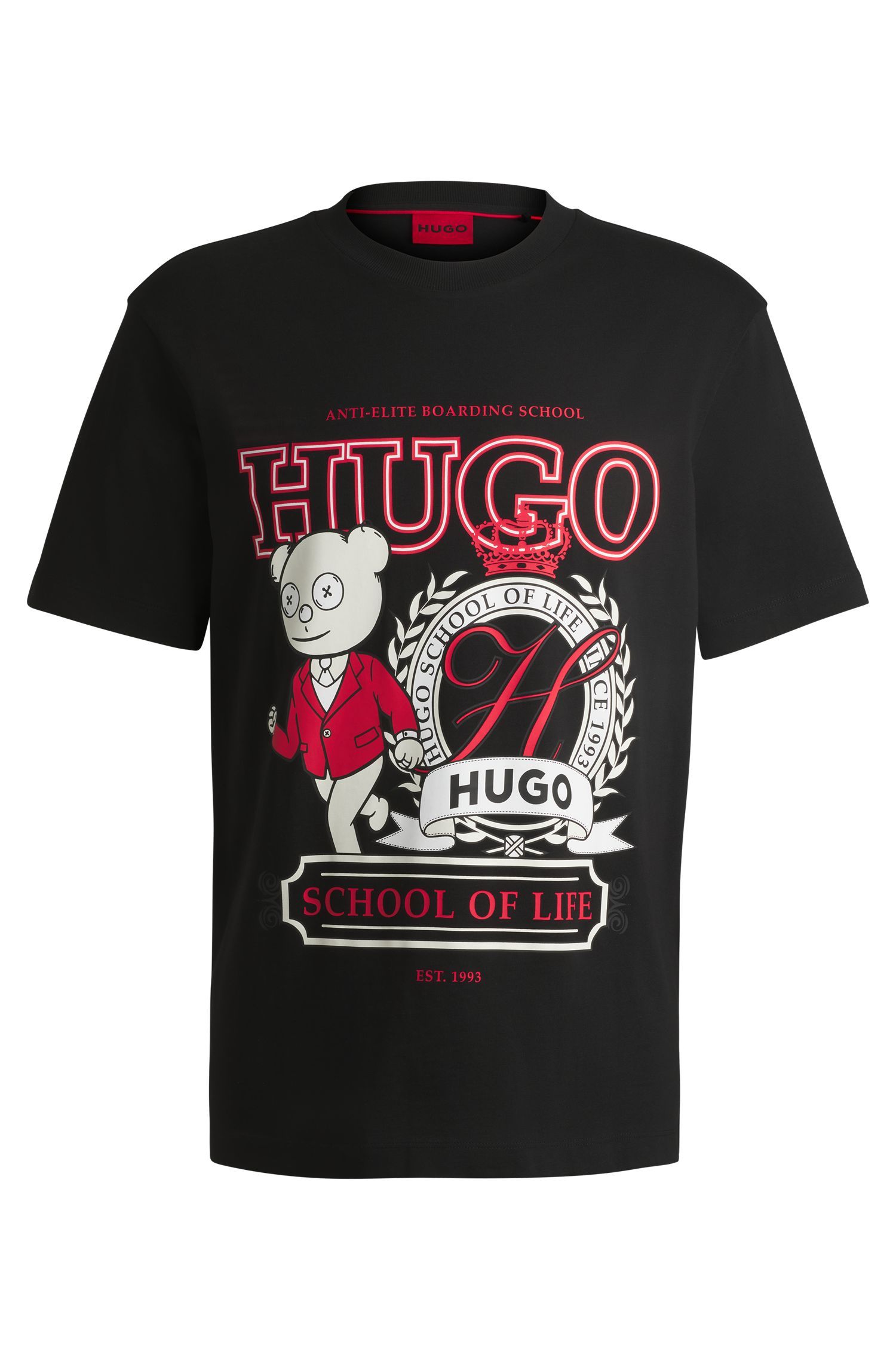HUGO - Áo thun vải cotton jersey in họa tiết logo