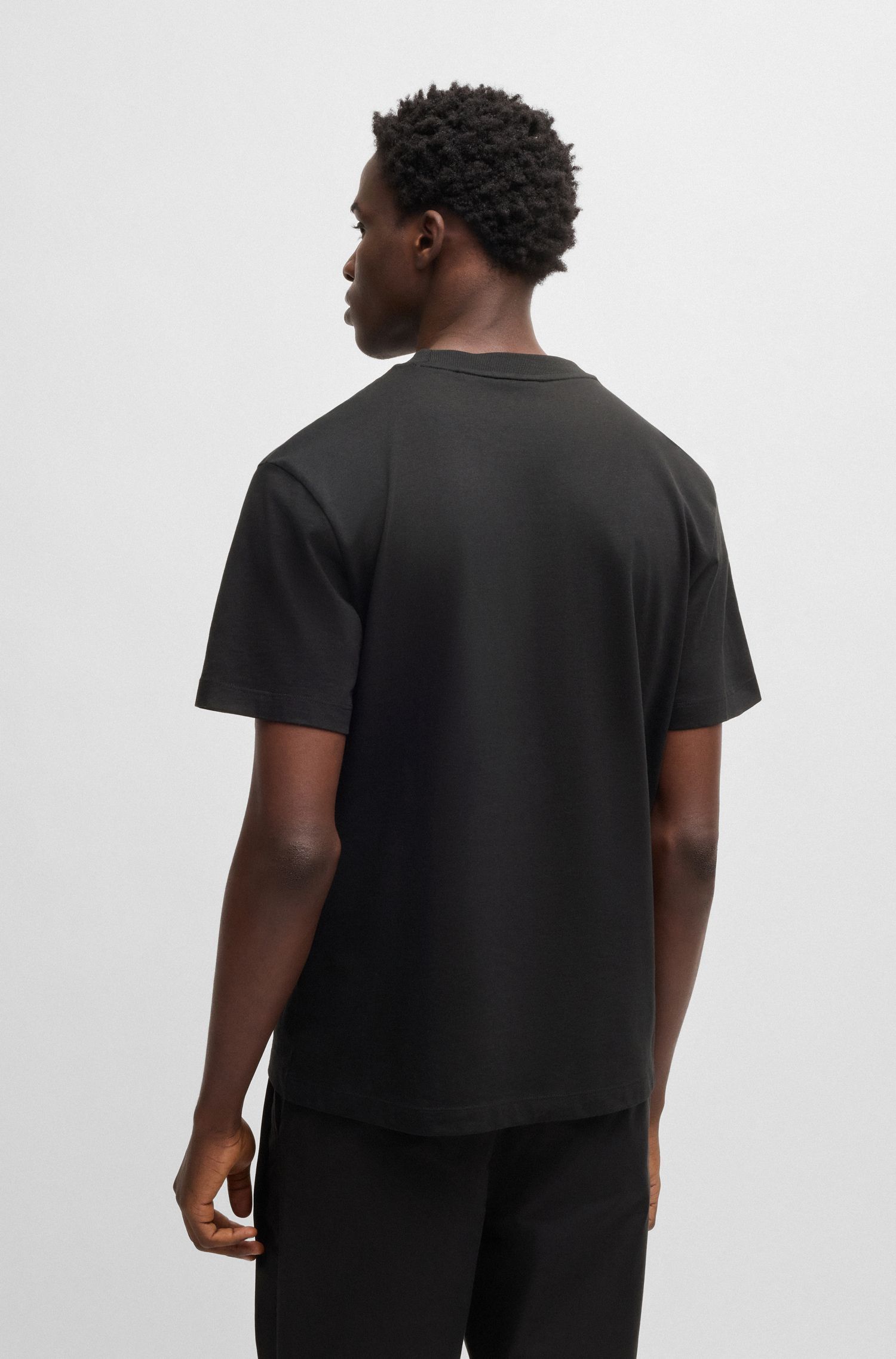 HUGO - Áo thun vải cotton jersey in họa tiết logo