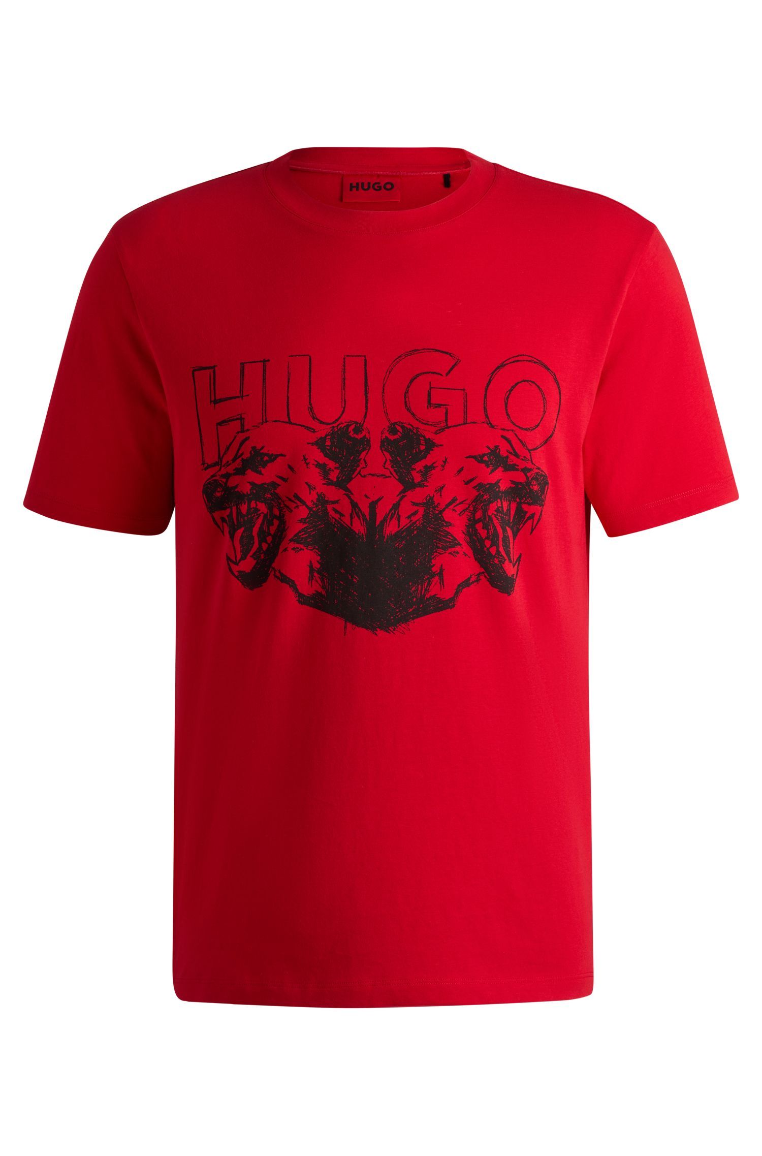 HUGO - Áo thun vải cotton jersey in logo và hình thú