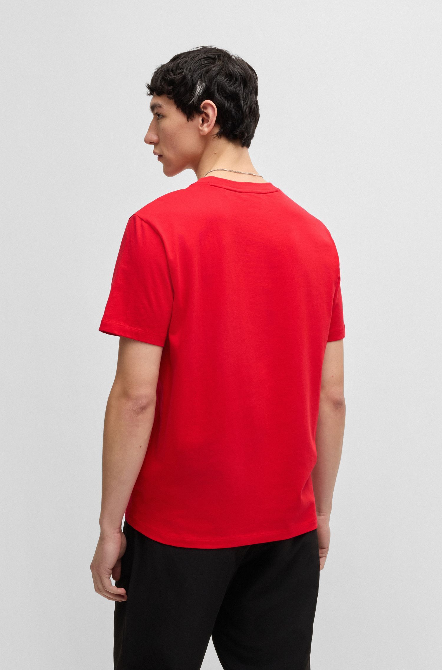 HUGO - Áo thun vải cotton jersey in logo và hình thú