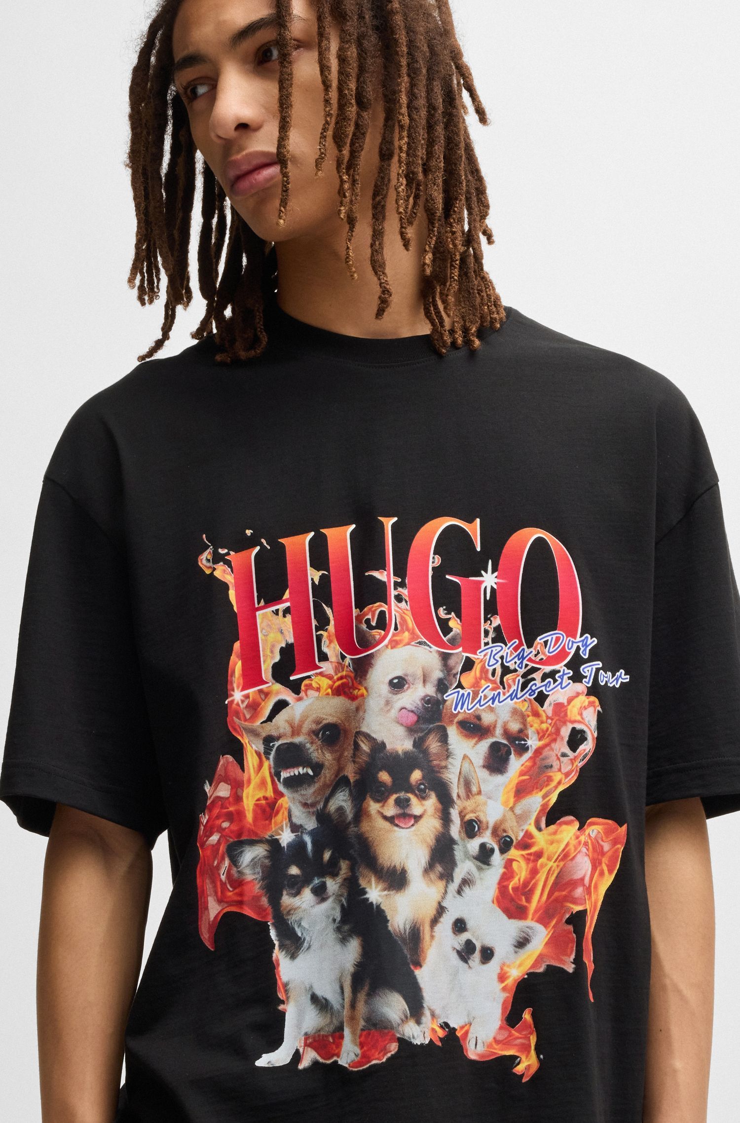 HUGO - Áo thun oversized vải cotton in hình
