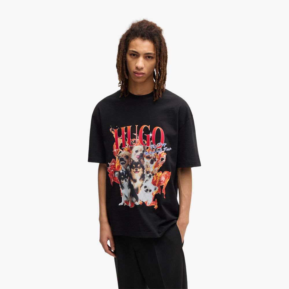 HUGO - Áo thun oversized vải cotton in hình