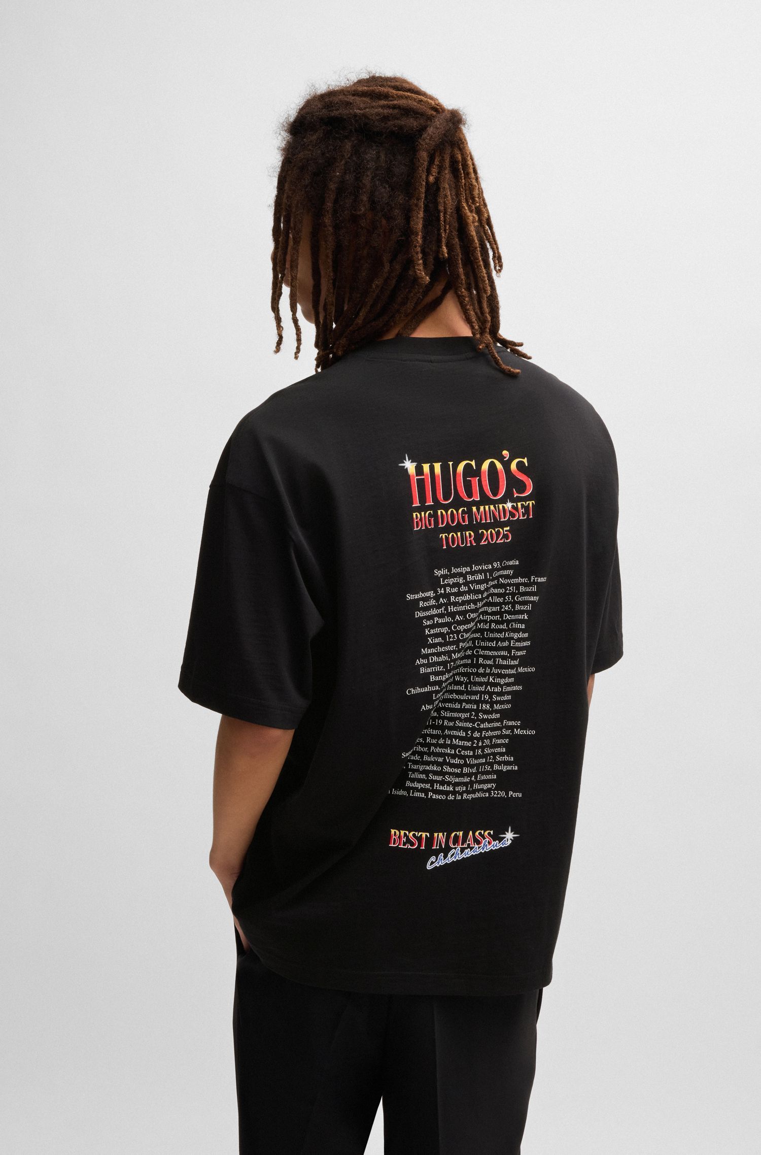 HUGO - Áo thun oversized vải cotton in hình