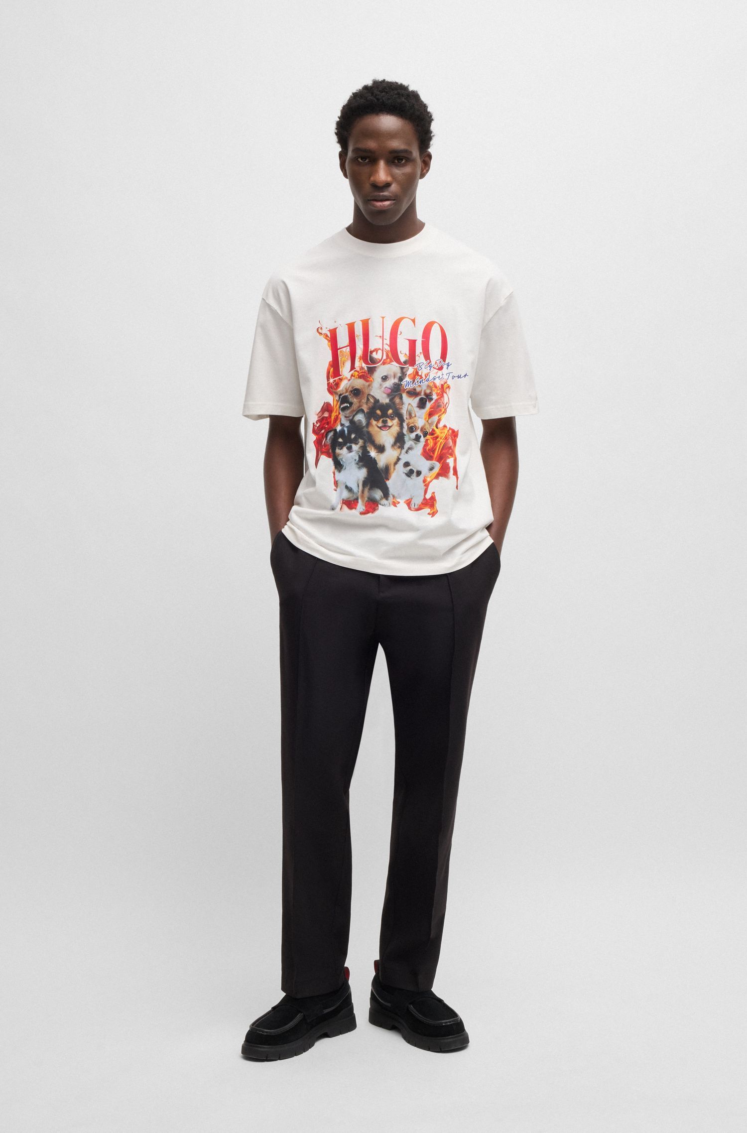 HUGO - Áo thun oversized vải cotton in hình