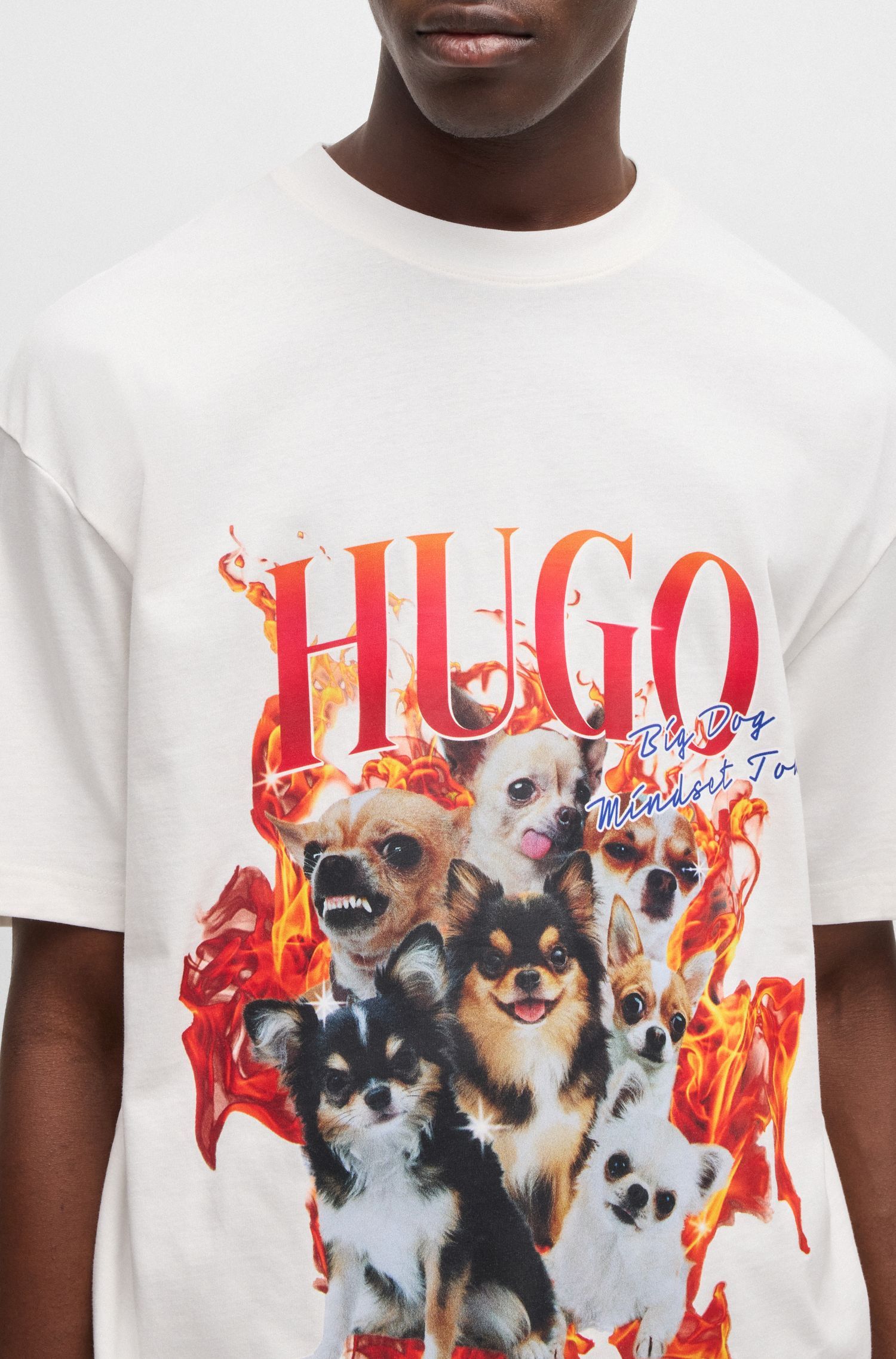 HUGO - Áo thun oversized vải cotton in hình