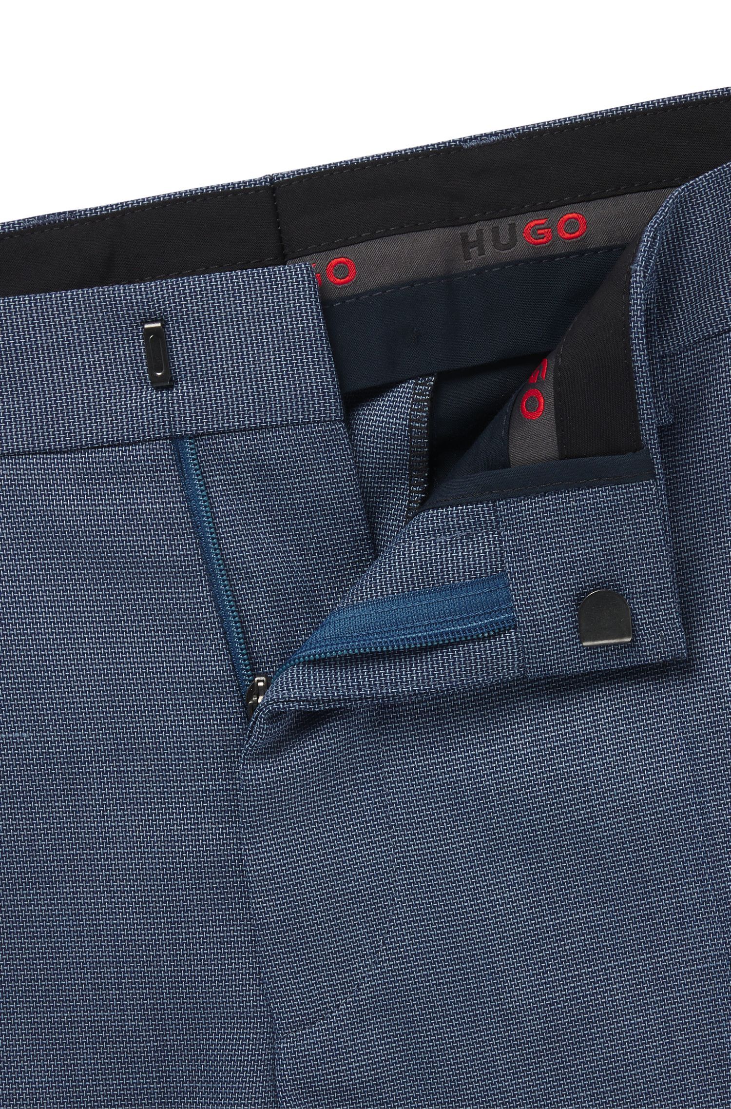 HUGO - Quần tây dáng slim-fit vải mouliné co giãn