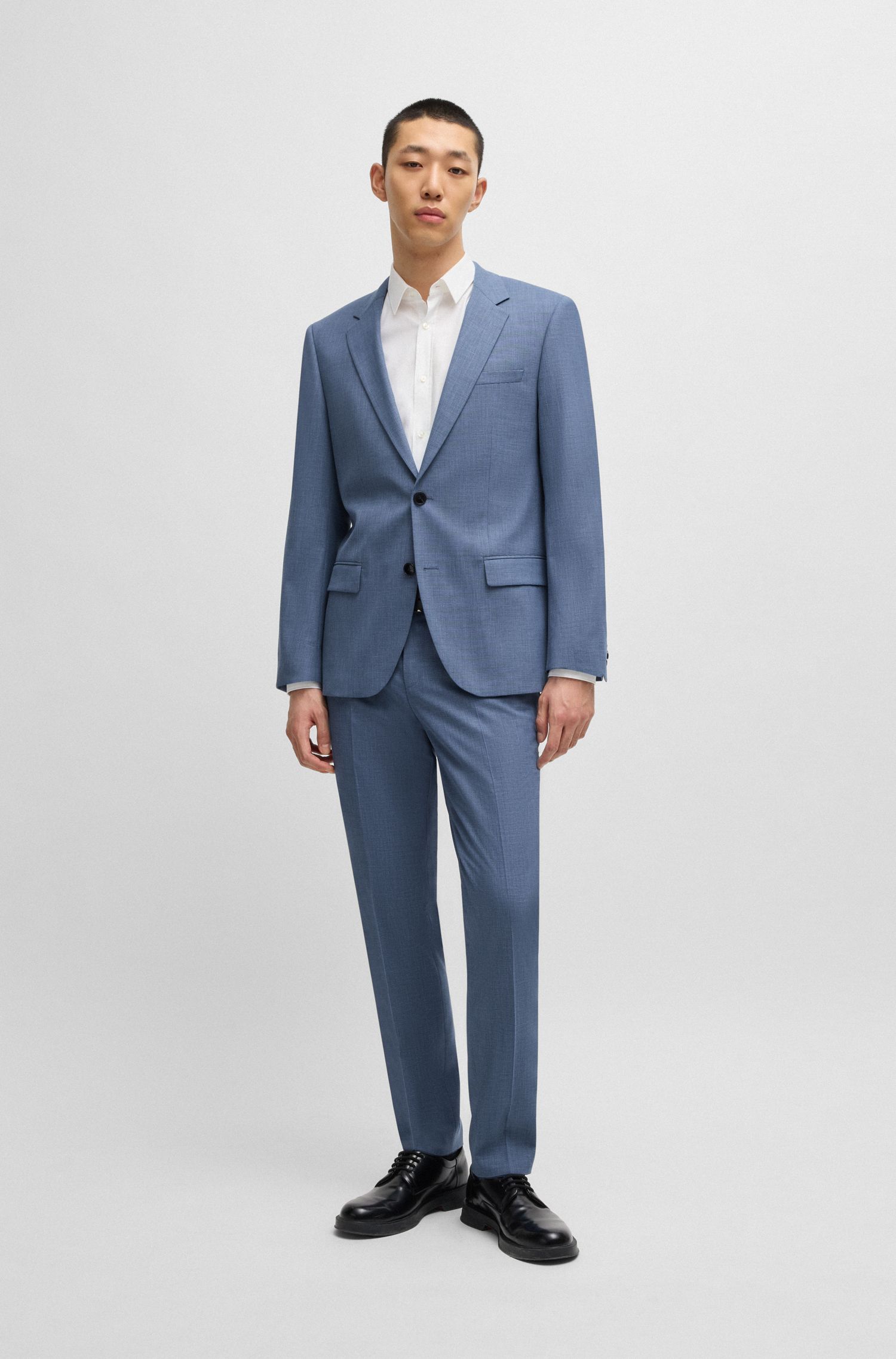 HUGO - Quần tây dáng slim-fit vải mouliné co giãn