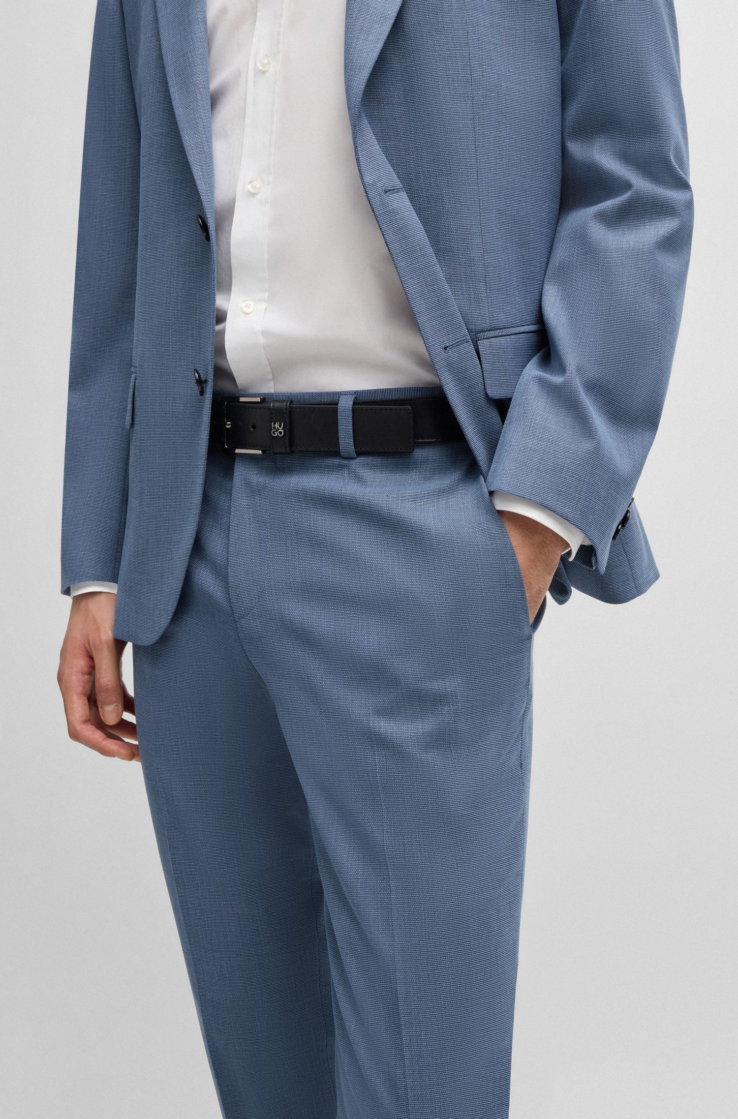 HUGO - Quần tây dáng slim-fit vải mouliné co giãn