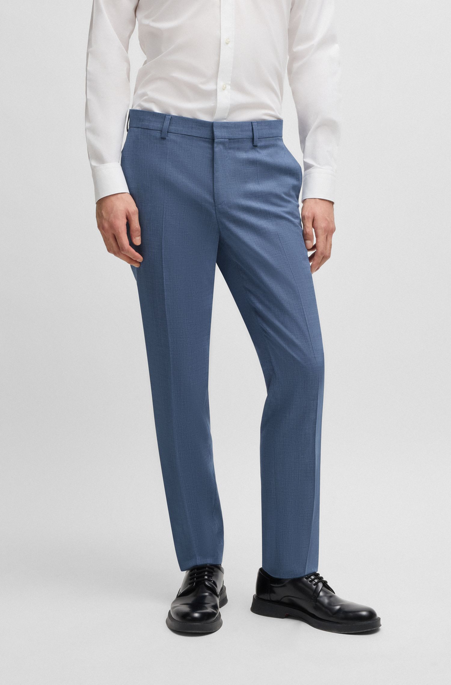 HUGO - Quần tây dáng slim-fit vải mouliné co giãn