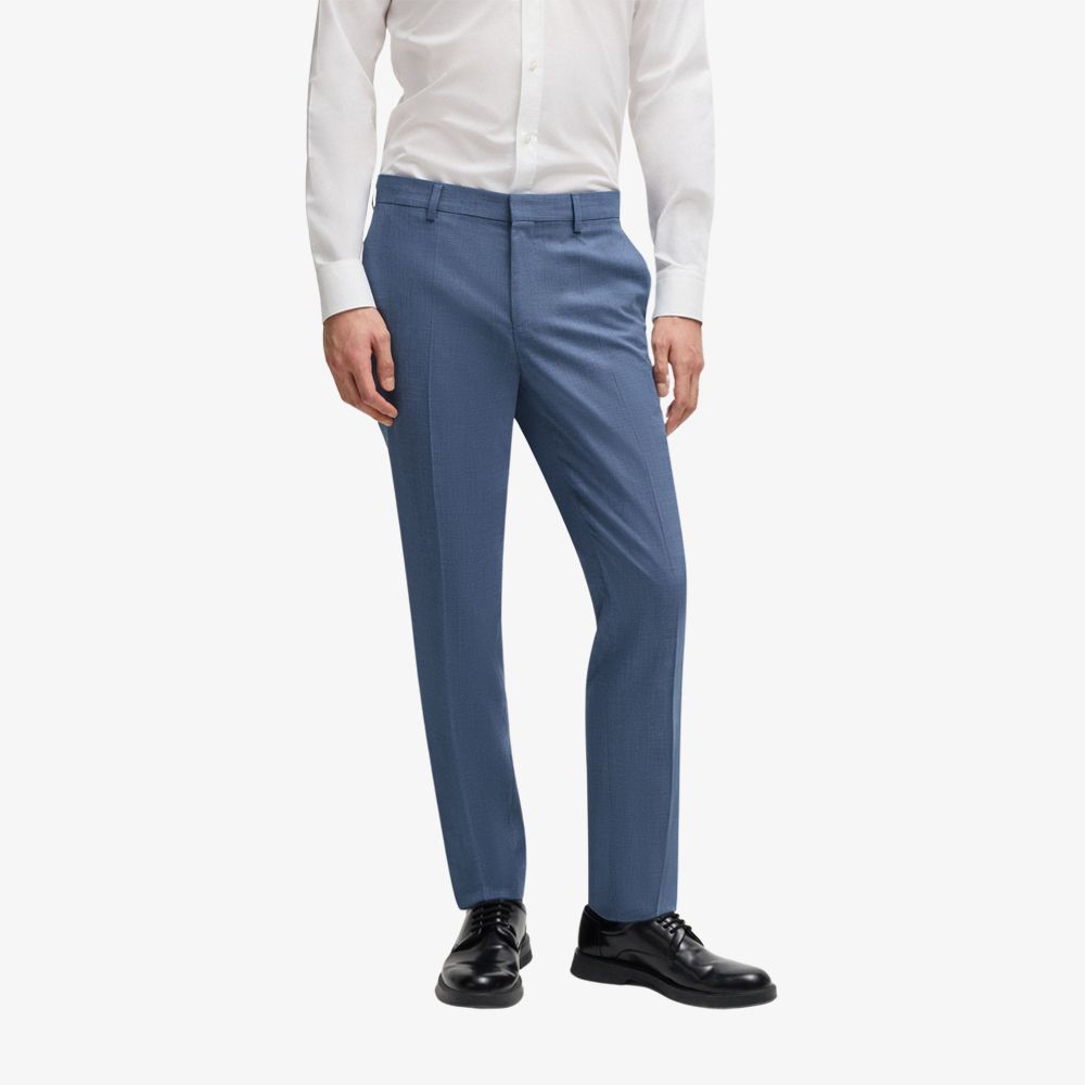 HUGO - Quần tây dáng slim-fit vải mouliné co giãn