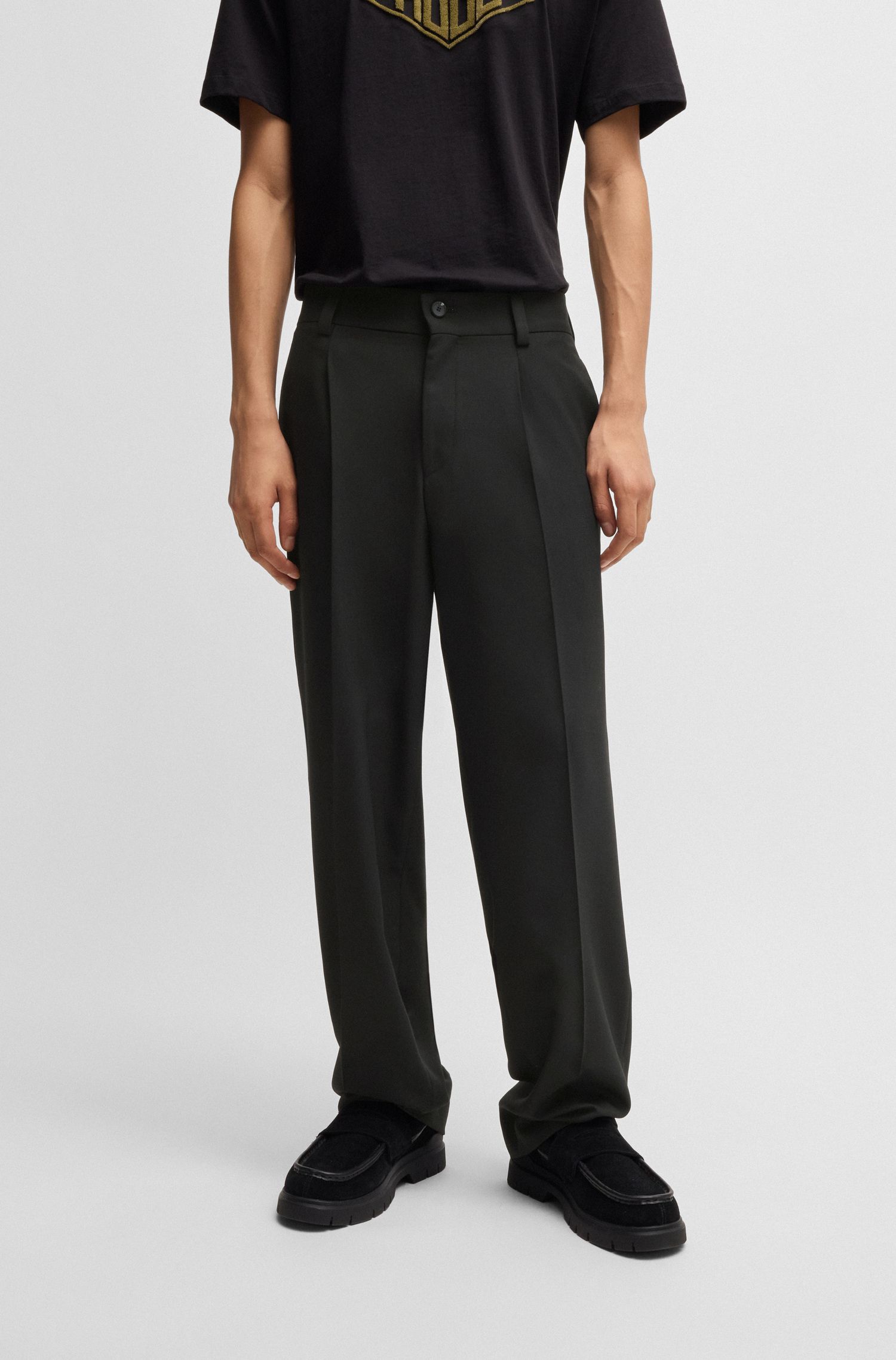 HUGO - Quần dài dáng modern-fit vải twill co giãn