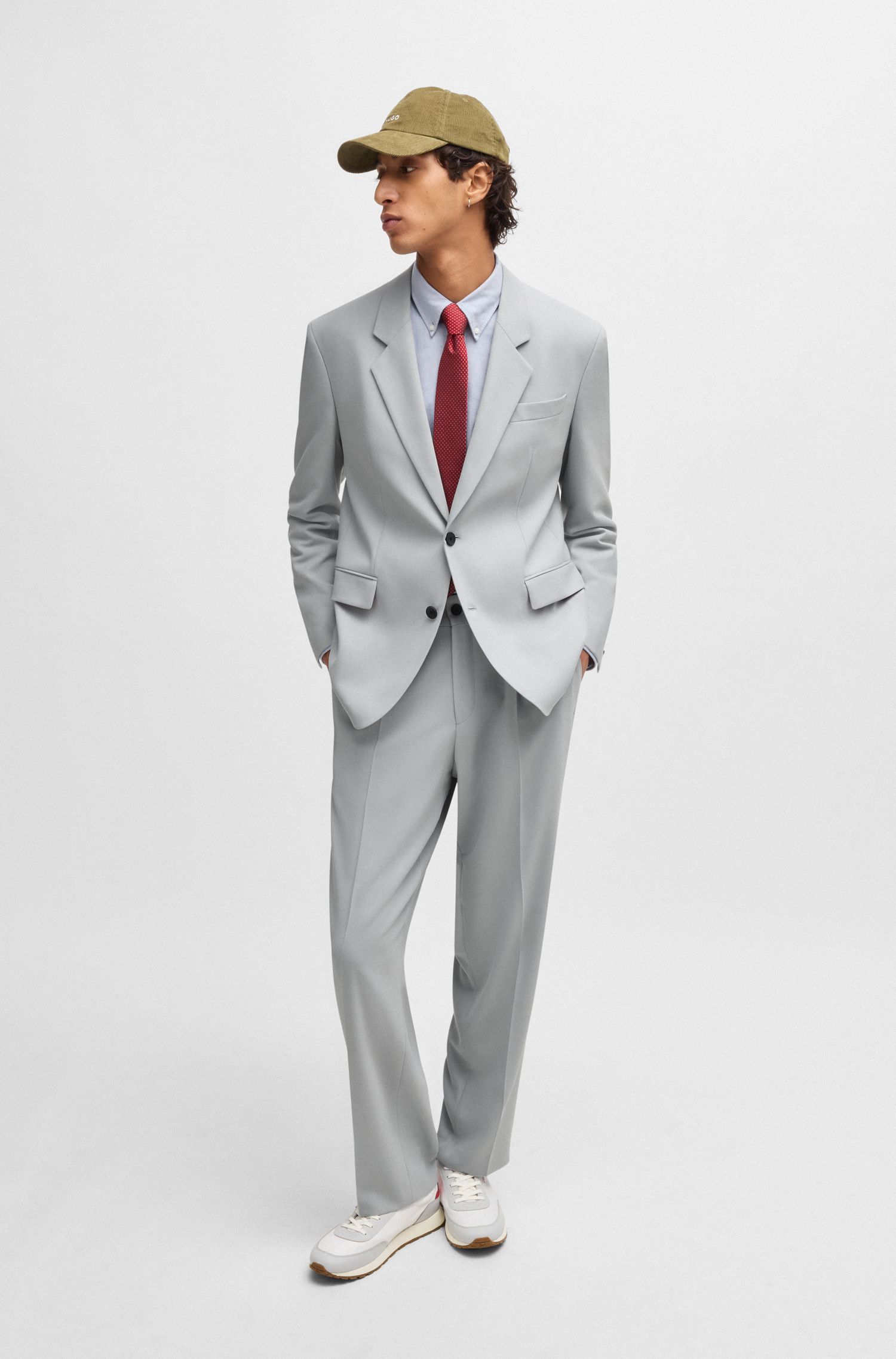 HUGO - Quần dài dáng modern-fit vải twill co giãn