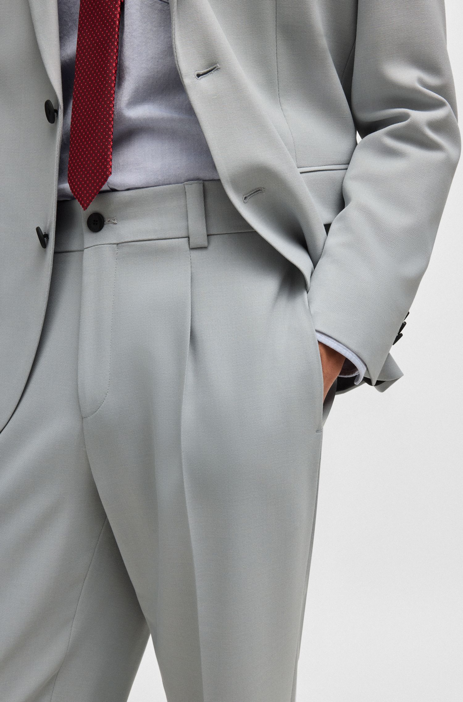 HUGO - Quần dài dáng modern-fit vải twill co giãn