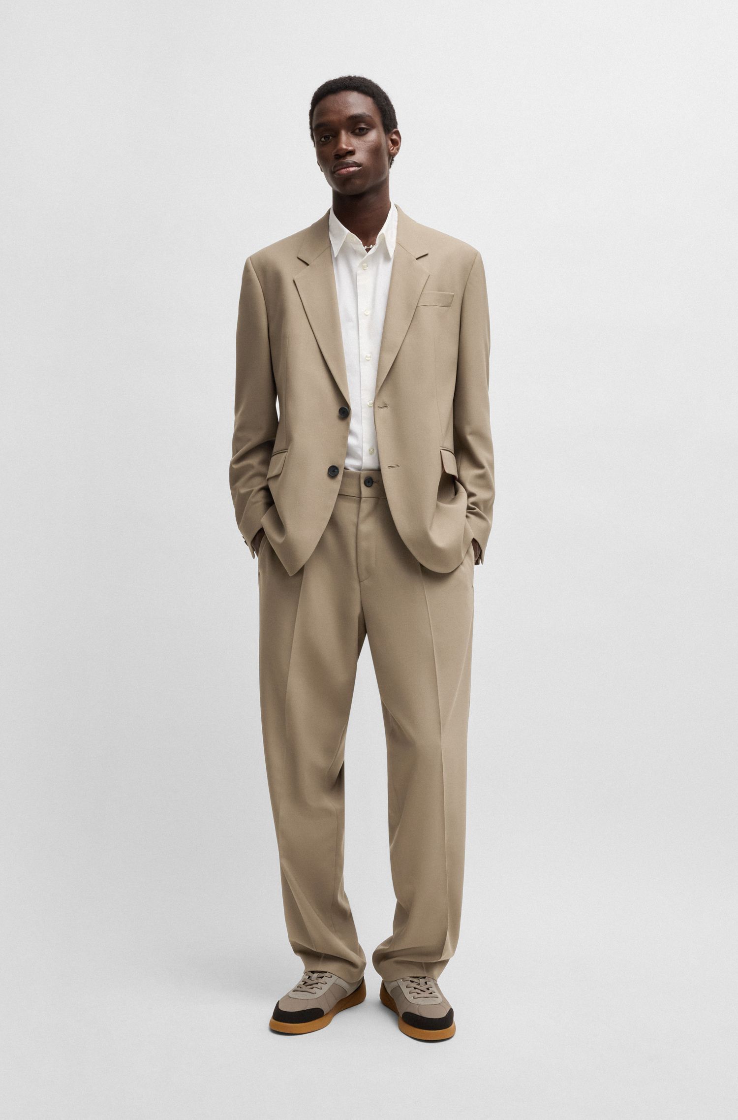 HUGO - Quần dài dáng modern-fit vải twill co giãn