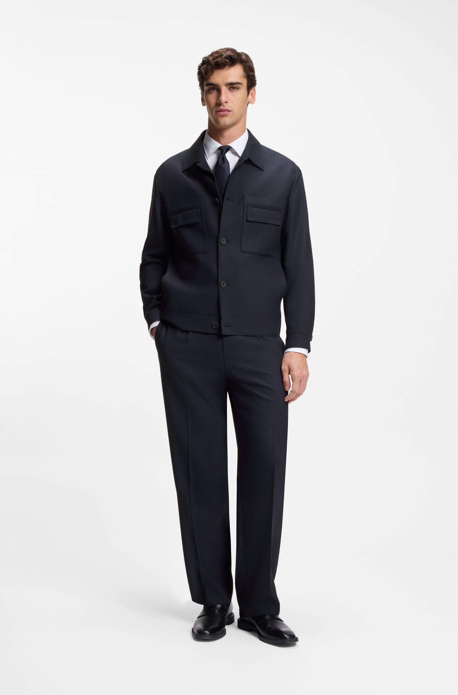 HUGO - Quần dài dáng modern-fit vải twill co giãn