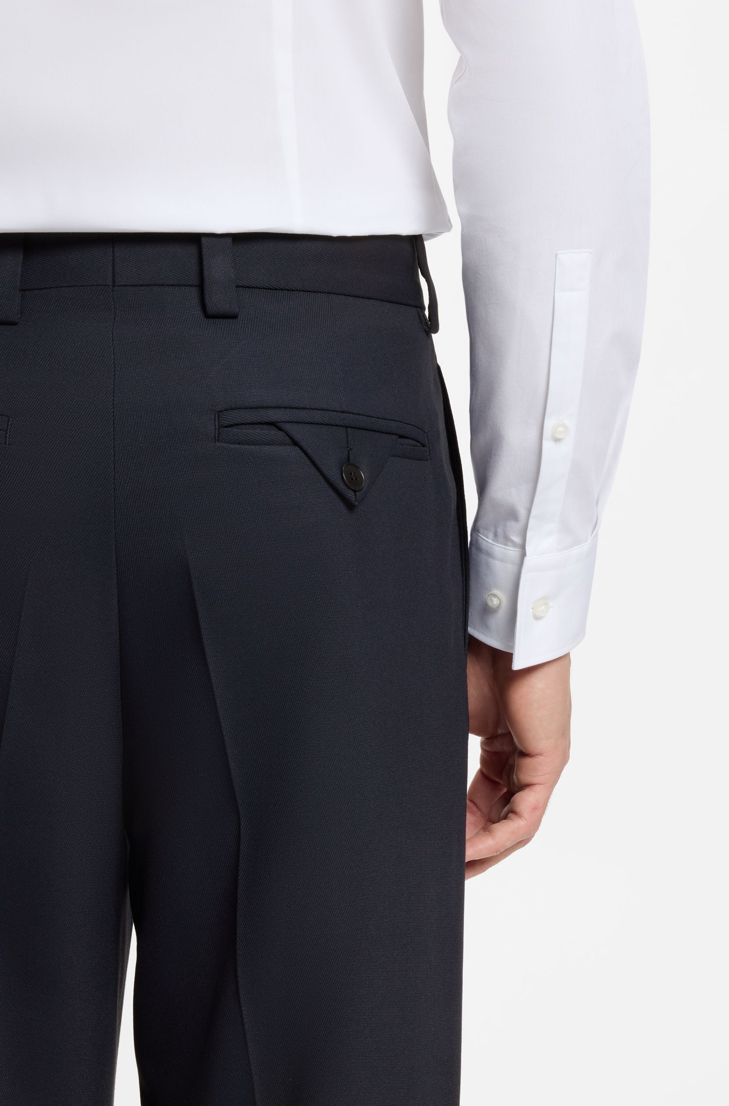 HUGO - Quần dài dáng modern-fit vải twill co giãn