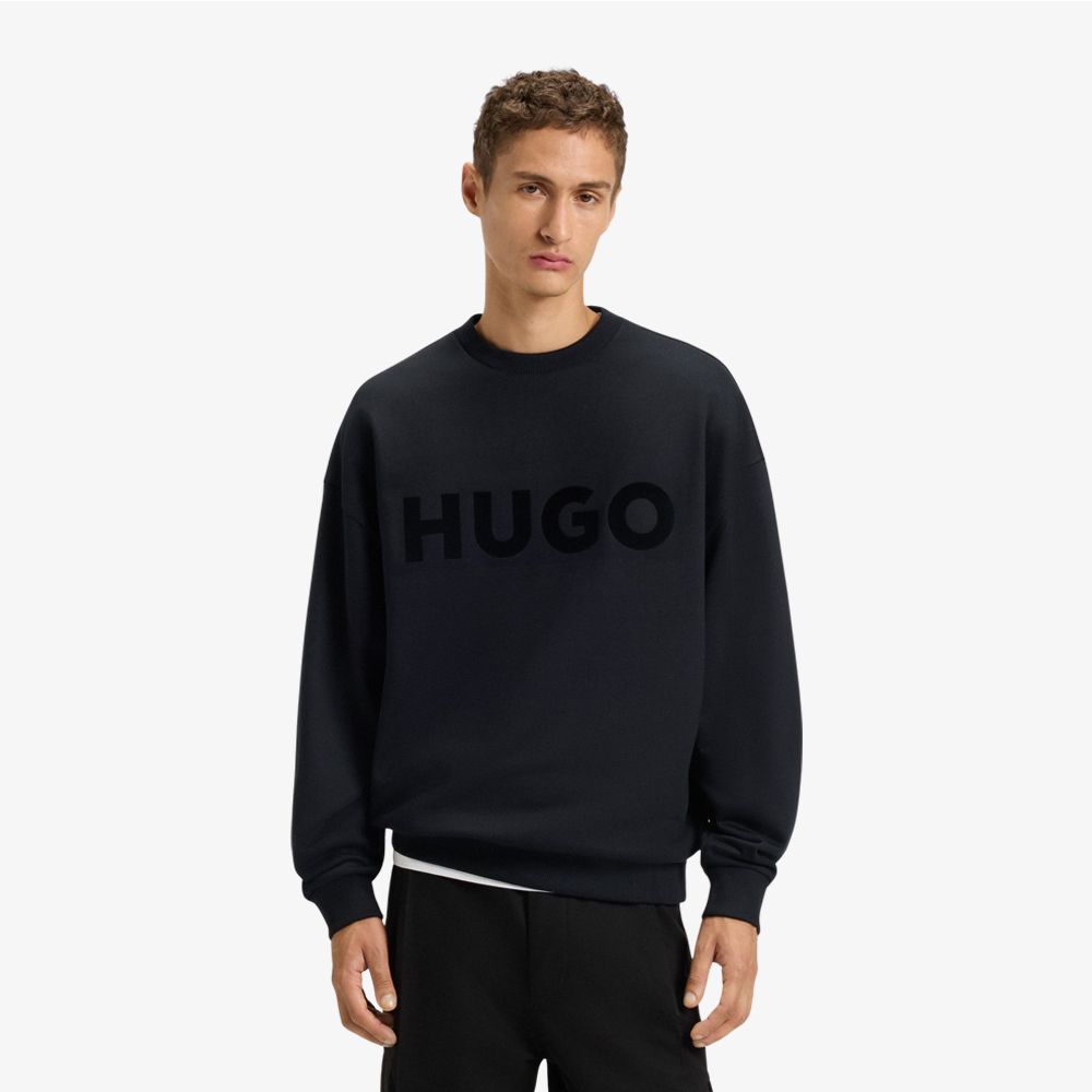 HUGO - Áo sweatshirt dáng oversized vải terry cotton in logo
