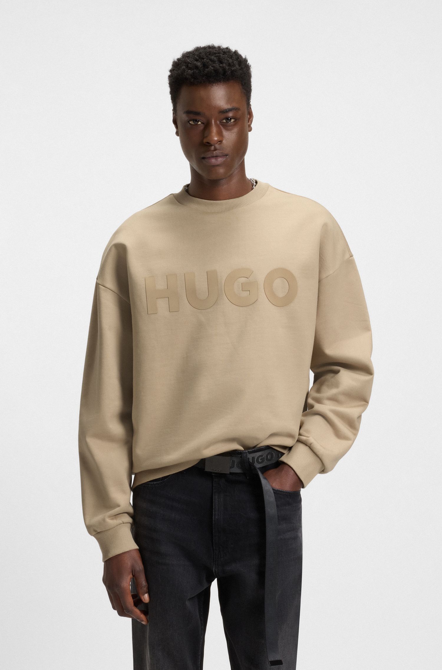 Áo sweatshirt dáng oversized vải terry cotton in logo