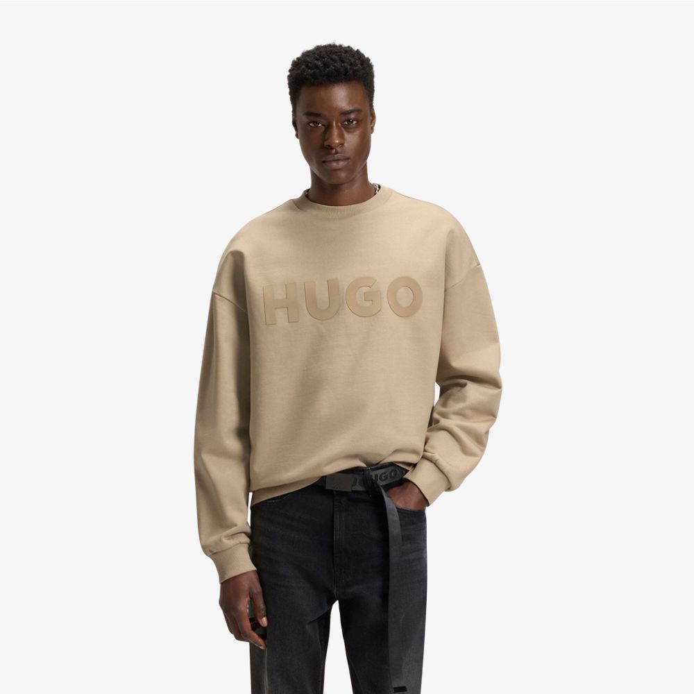 HUGO - Áo sweatshirt dáng oversized vải terry cotton in logo