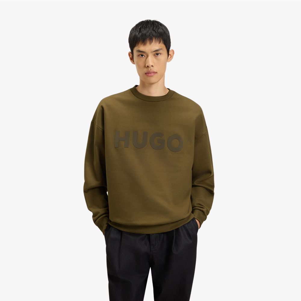 HUGO - Áo sweatshirt dáng oversized vải terry cotton in logo