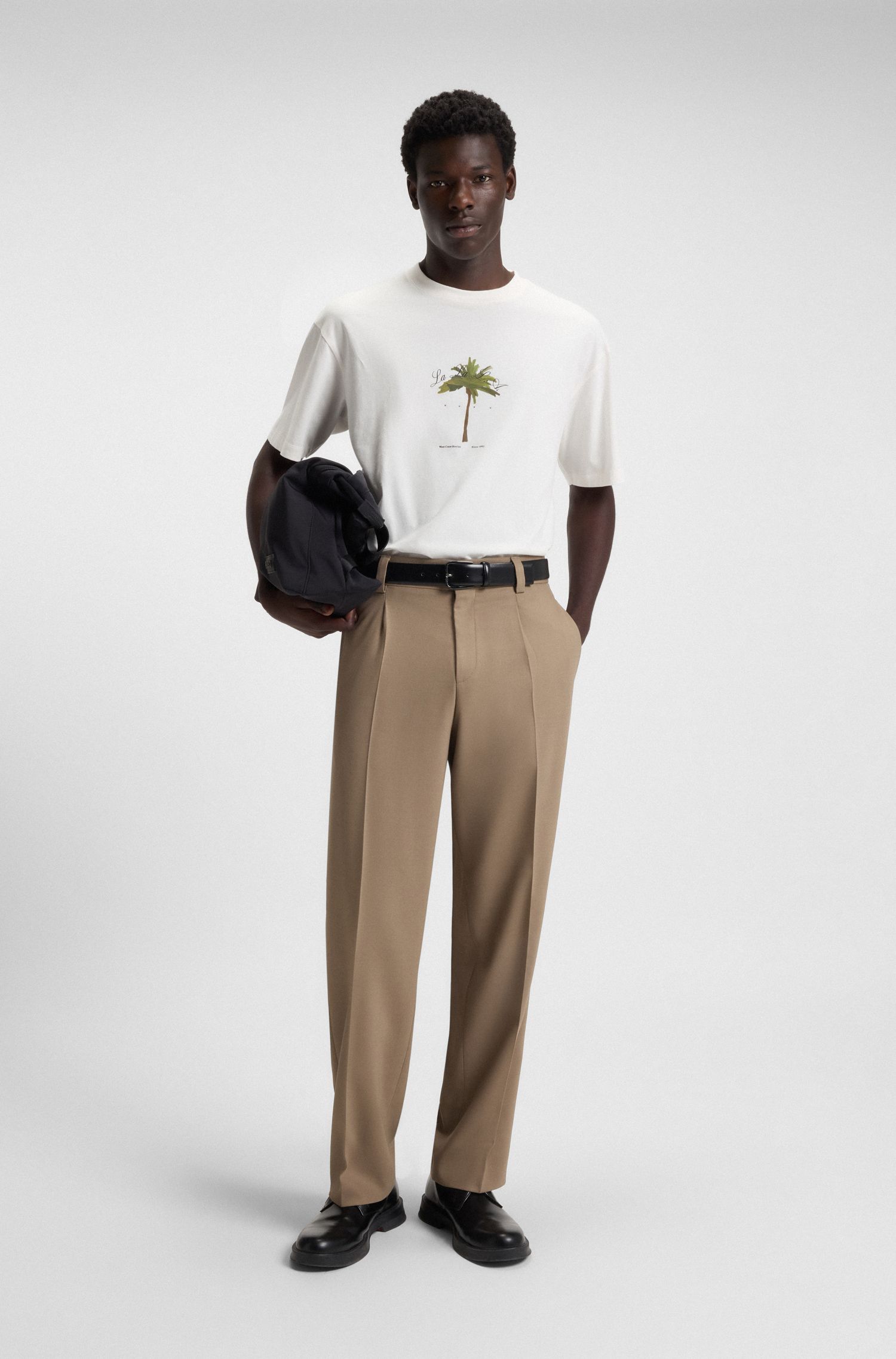 HUGO - Áo thun cotton-jersey in họa tiết cây cọ
