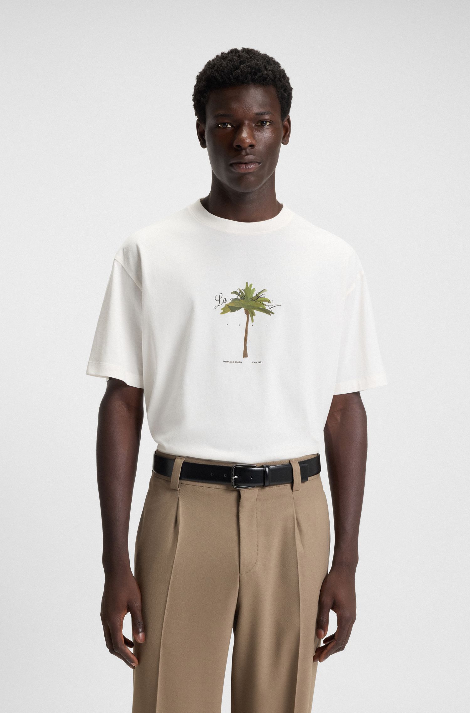 Áo thun cotton-jersey in họa tiết cây cọ