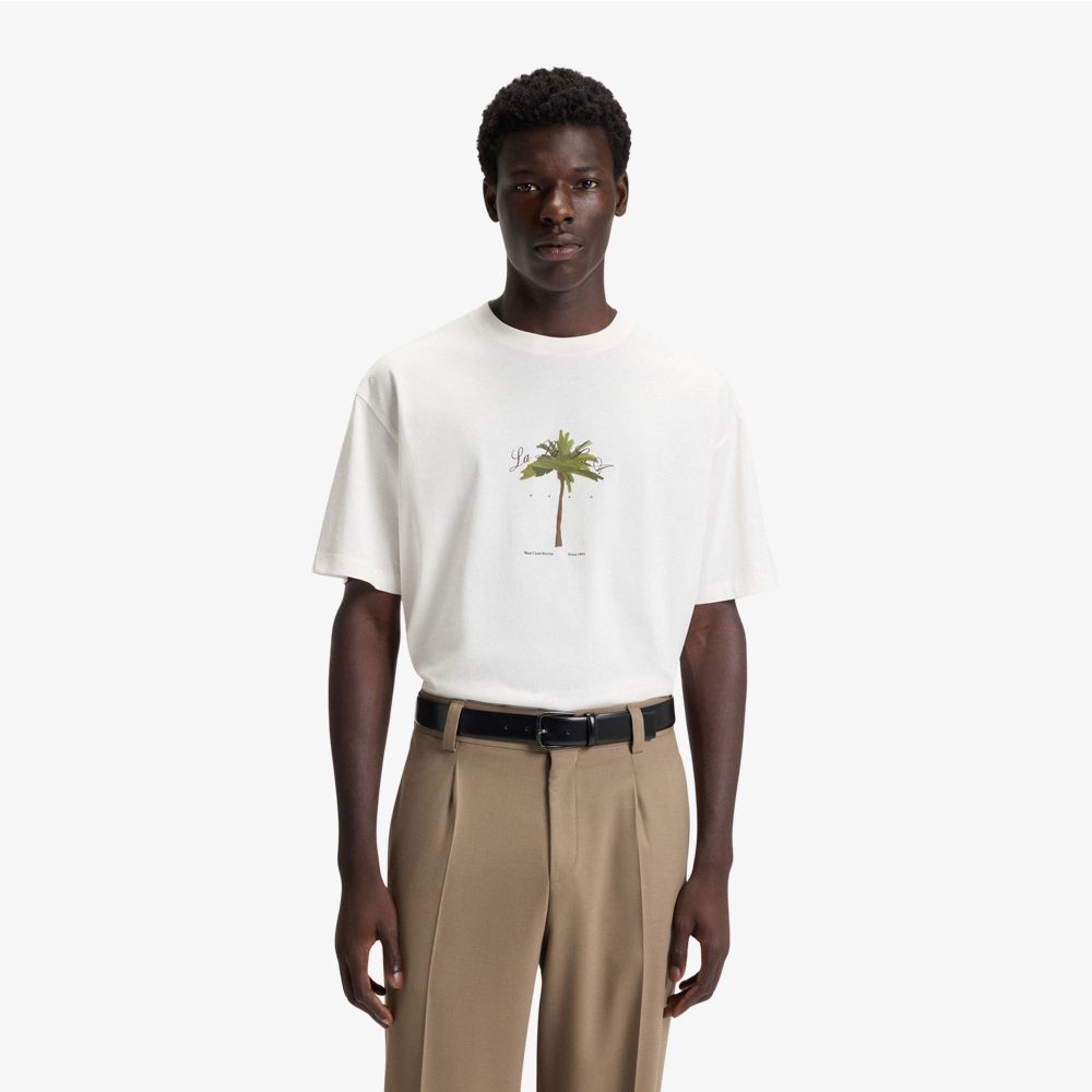 HUGO - Áo thun cotton-jersey in họa tiết cây cọ