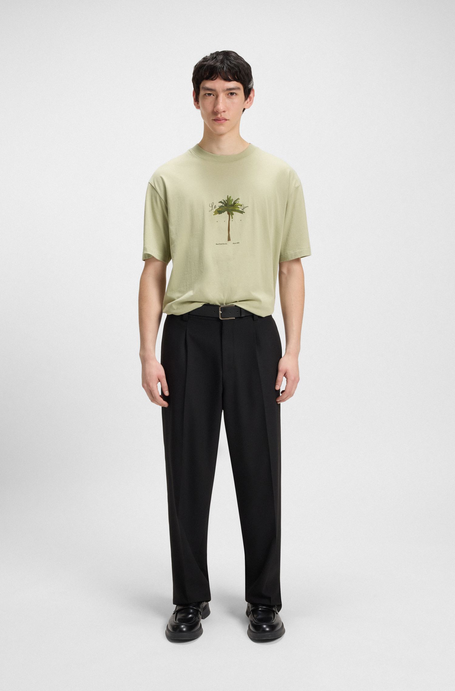 HUGO - Áo thun cotton-jersey in họa tiết cây cọ