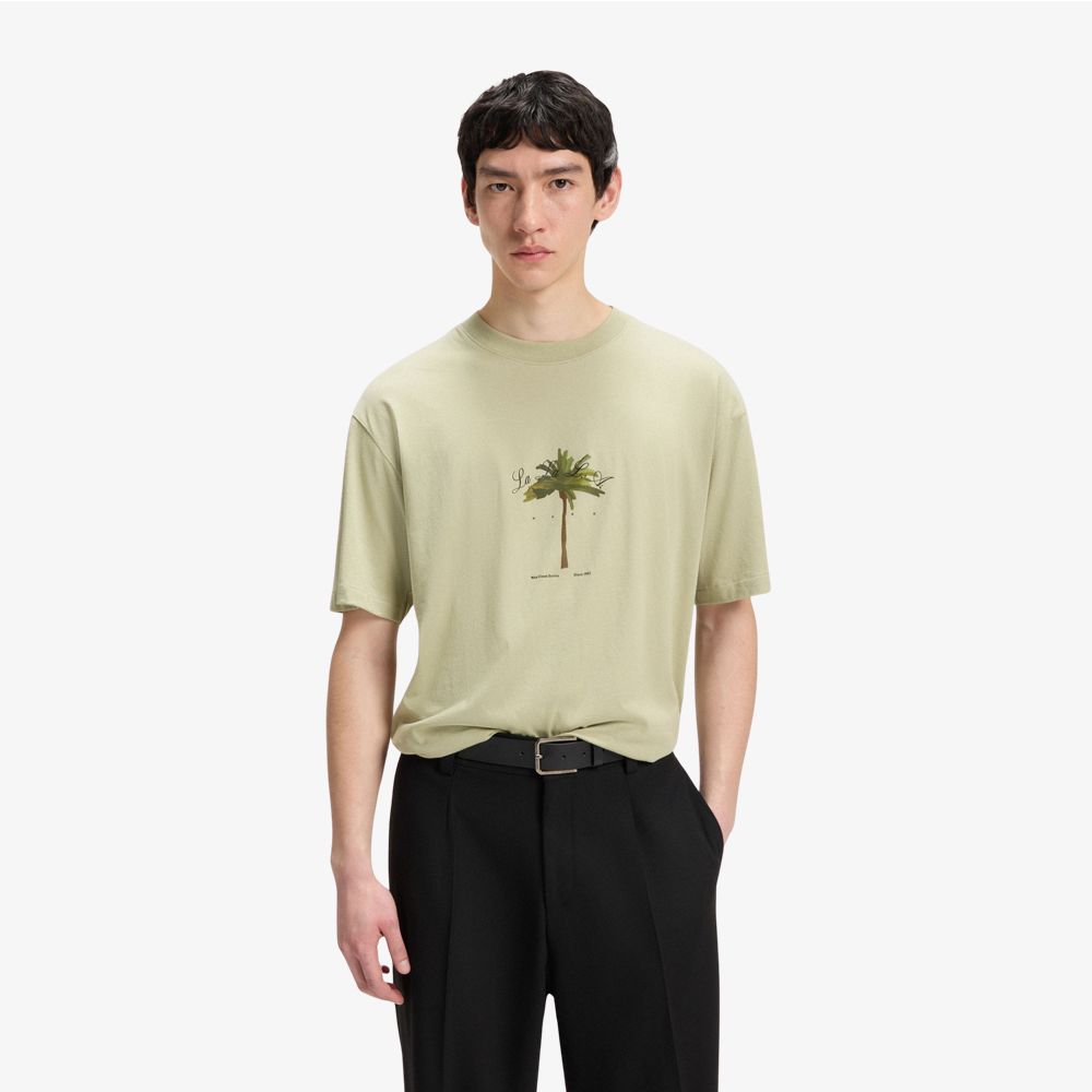 HUGO - Áo thun cotton-jersey in họa tiết cây cọ