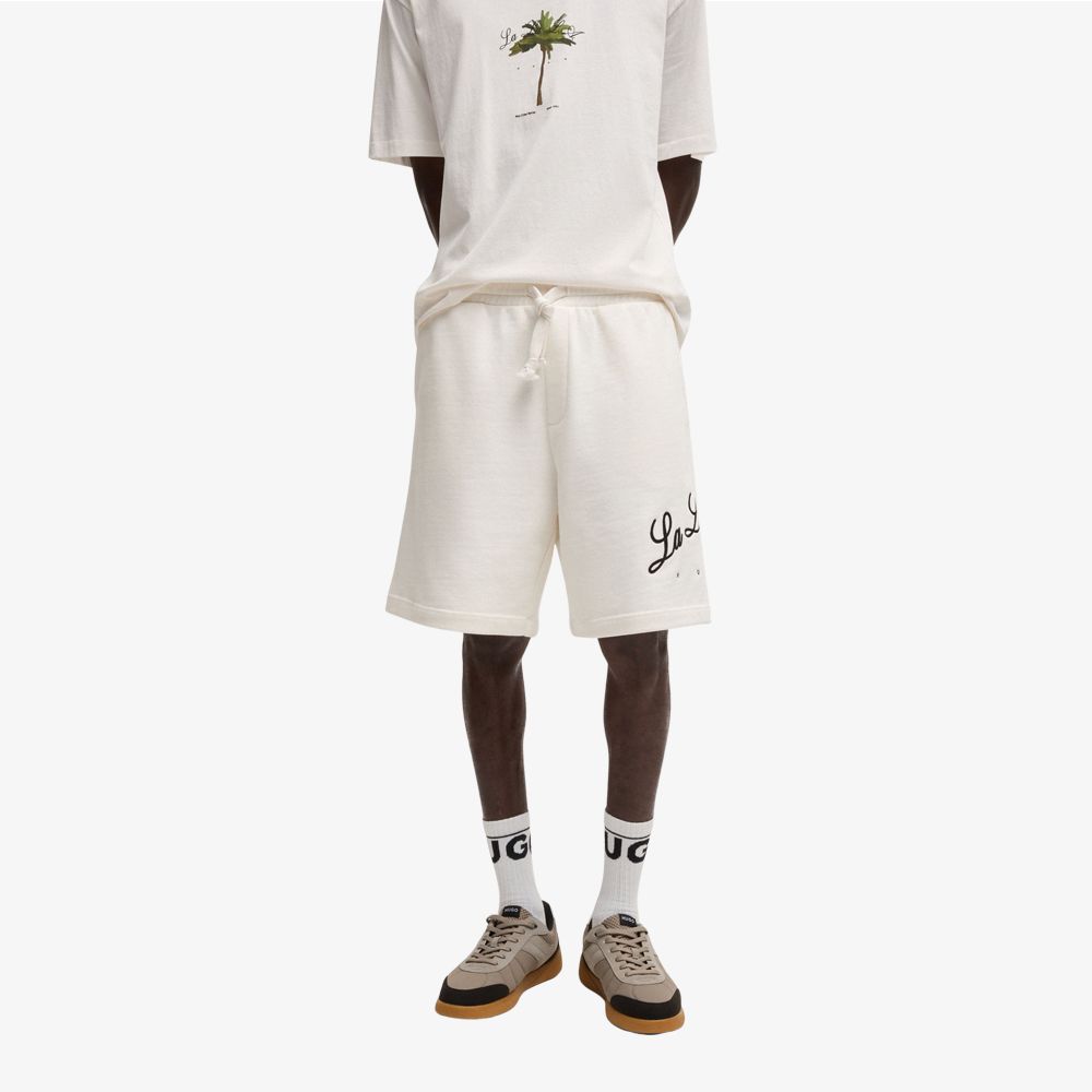 HUGO - Quần short terry cotton in logo artwork