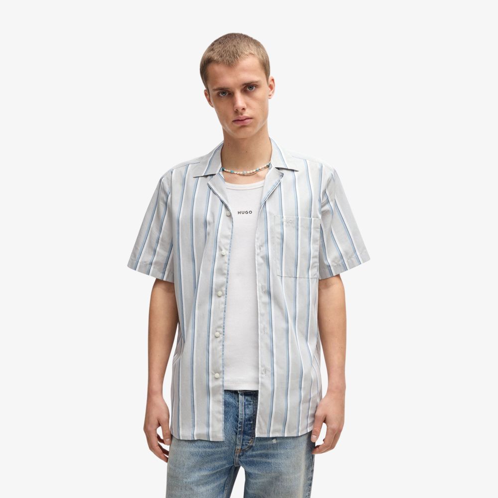 HUGO - Áo sơ mi dáng relaxed vải poplin cotton sọc