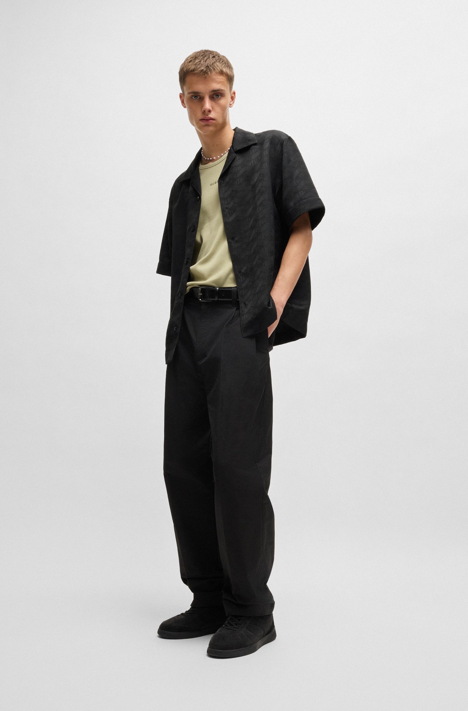 HUGO - Áo sơ mi oversized vải jacquard logo hình học