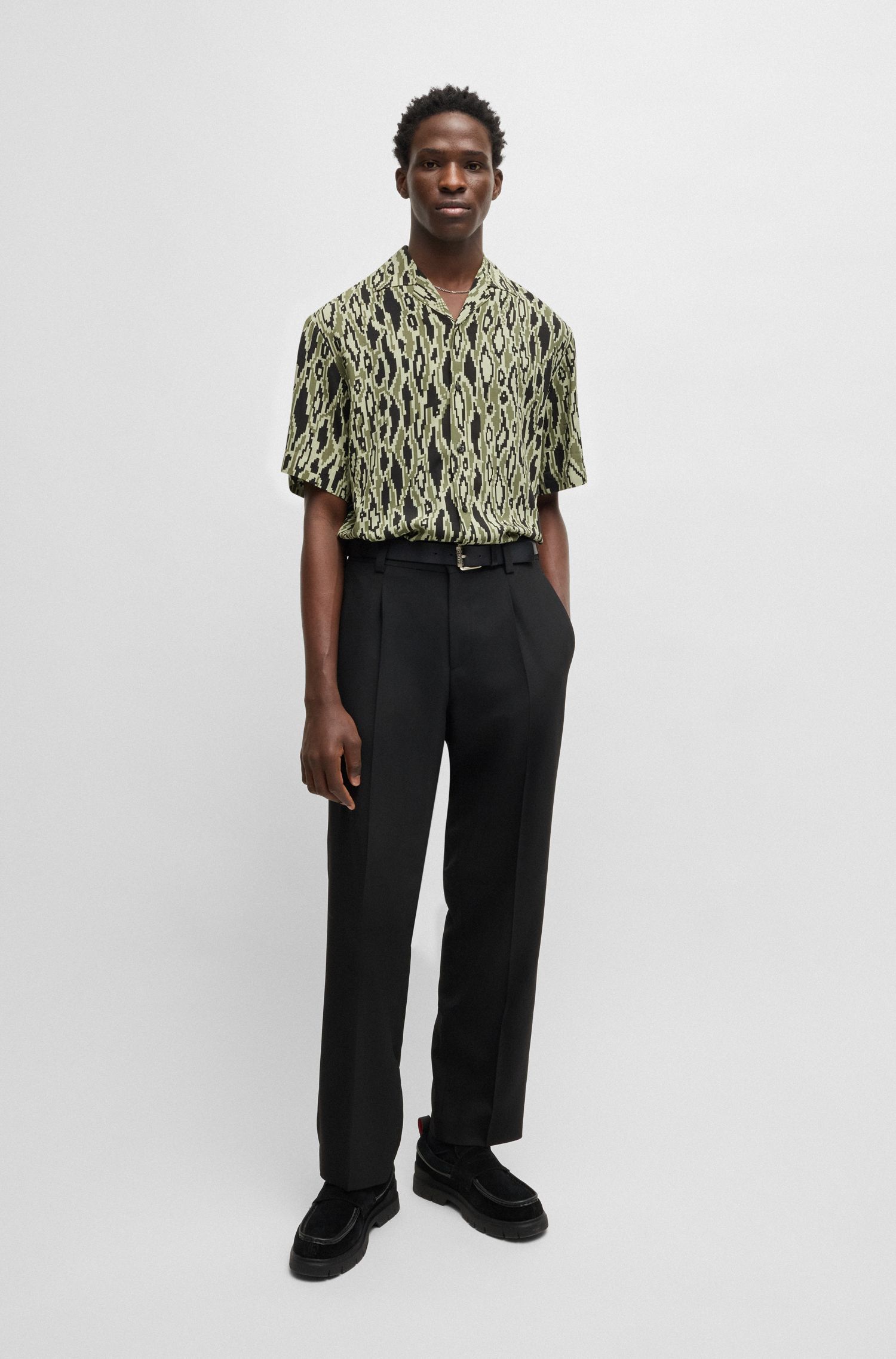 HUGO - Áo sơ mi oversized vải poplin in họa tiết rắn