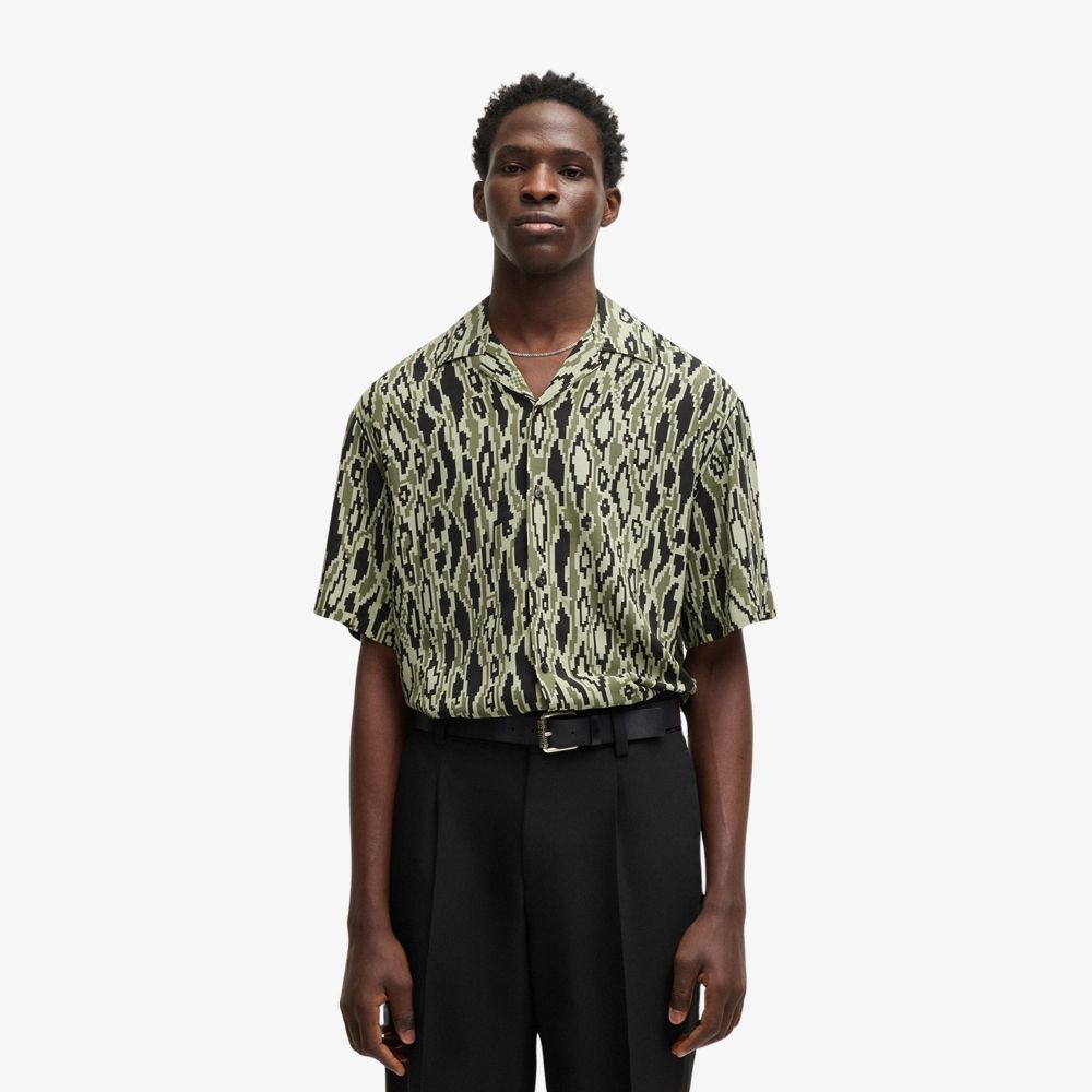 HUGO - Áo sơ mi oversized vải poplin in họa tiết rắn