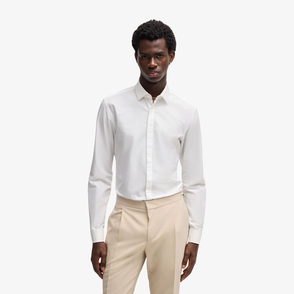 HUGO - Áo sơ mi dáng slim fit vải cotton phối sọc