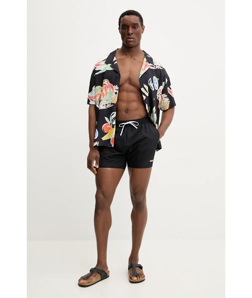 HUGO - Áo sơ mi đi biển dáng relaxed fit có hoa văn