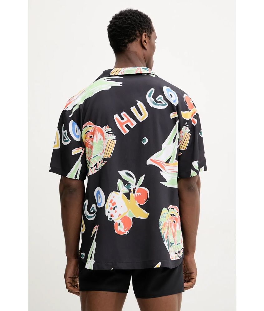 HUGO - Áo sơ mi đi biển dáng relaxed fit có hoa văn
