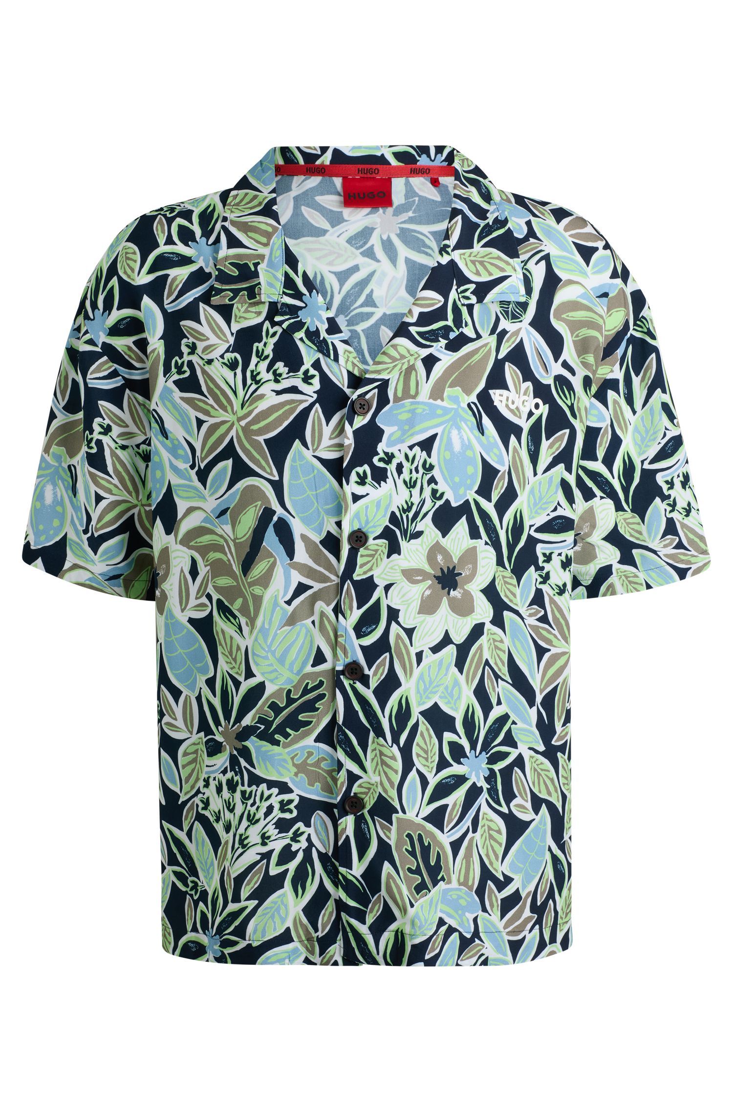HUGO - Áo sơ mi đi biển dáng relaxed fit có hoa văn