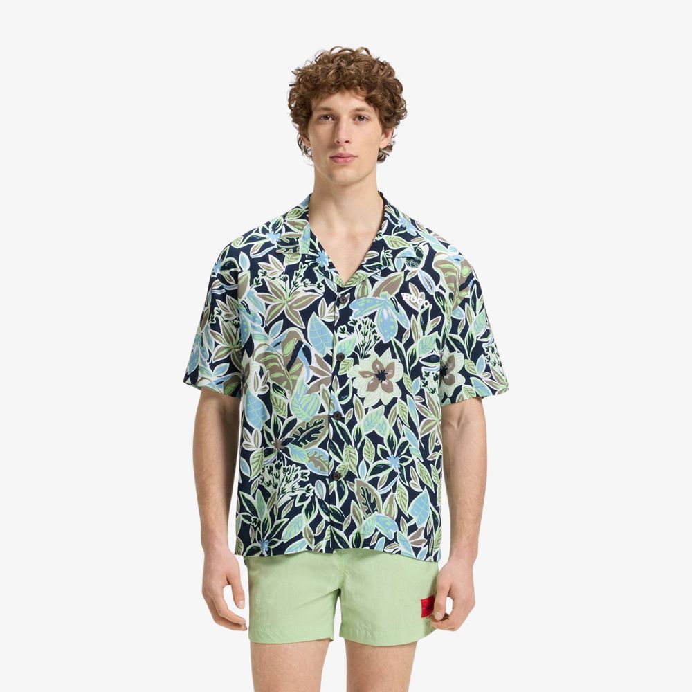 HUGO - Áo sơ mi đi biển dáng relaxed fit có hoa văn