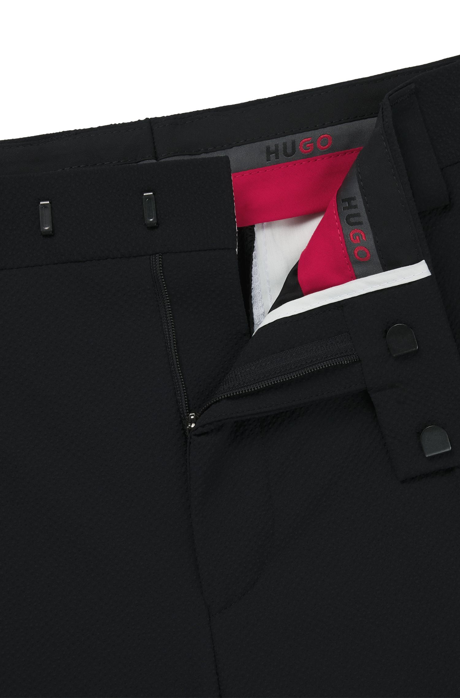 HUGO - Quần tây dáng slim-fit vải seersucker