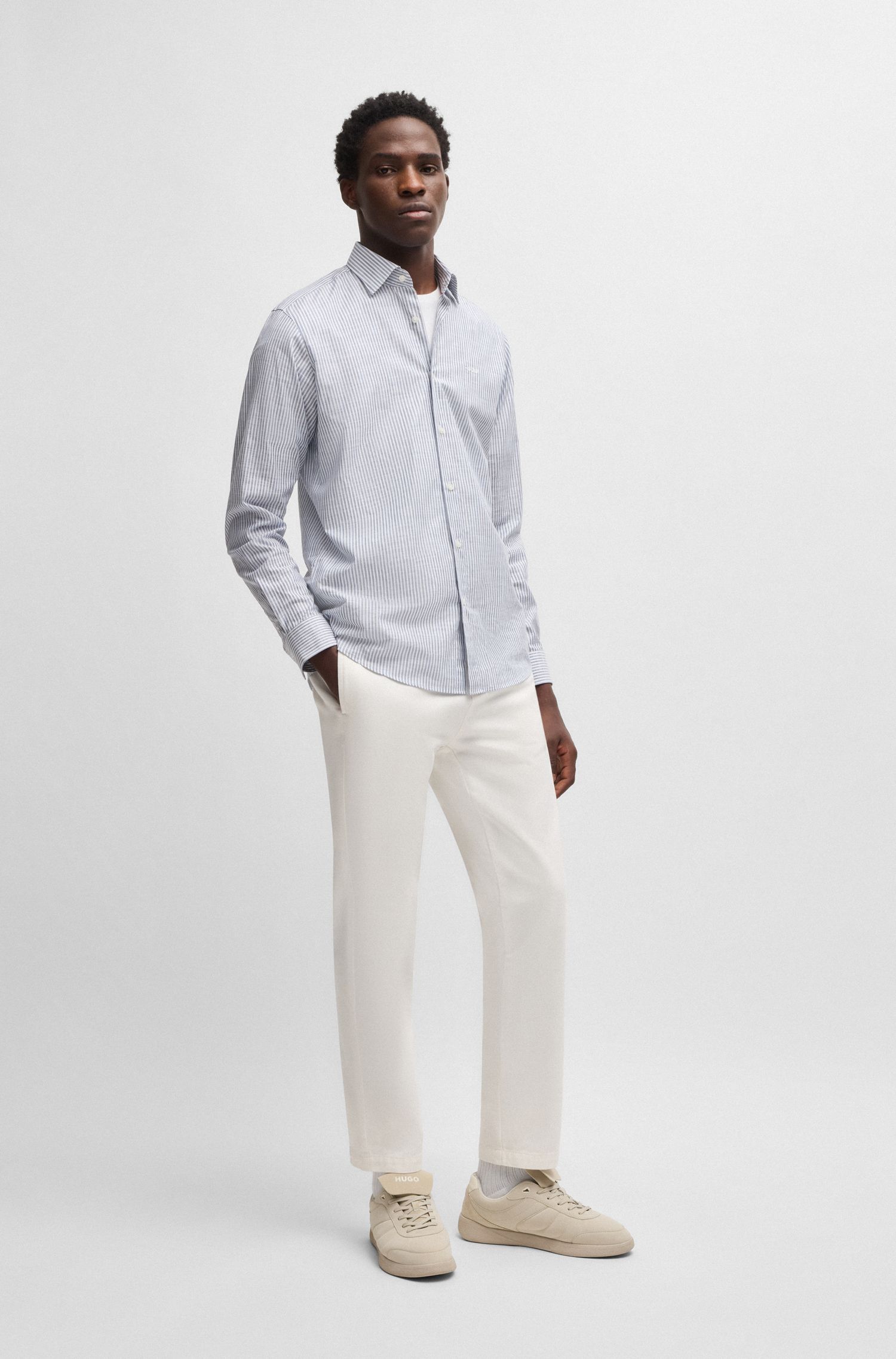 HUGO - Quần tây dáng slim fit vải cotton twill