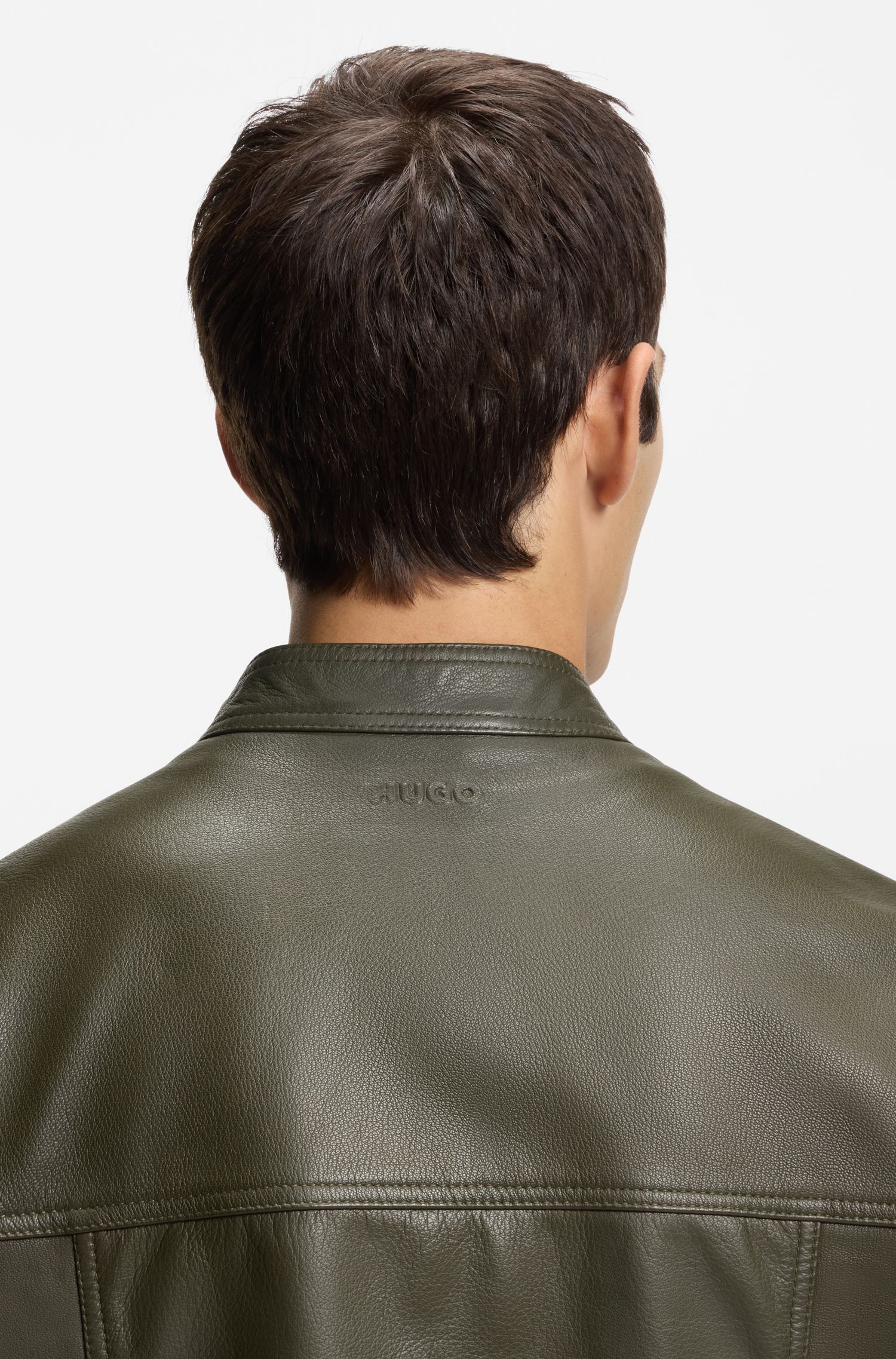 HUGO - Áo khoác da hạt dáng slim fit